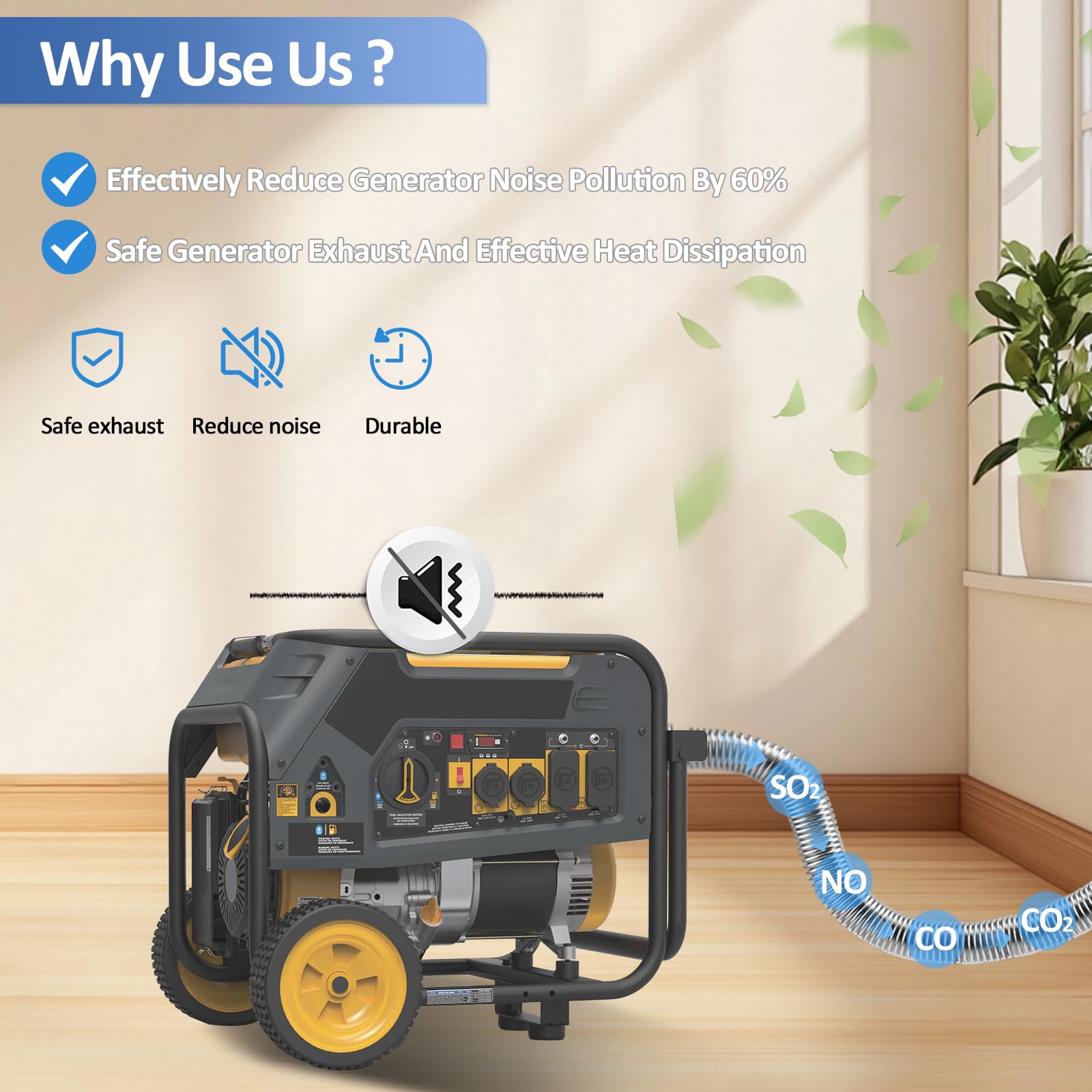 2025 Upgraded Generator Exhaust Silencer Kit Stainless Steel Muffler with Insulated Through-Wall Mounting Plate - Universal Adap