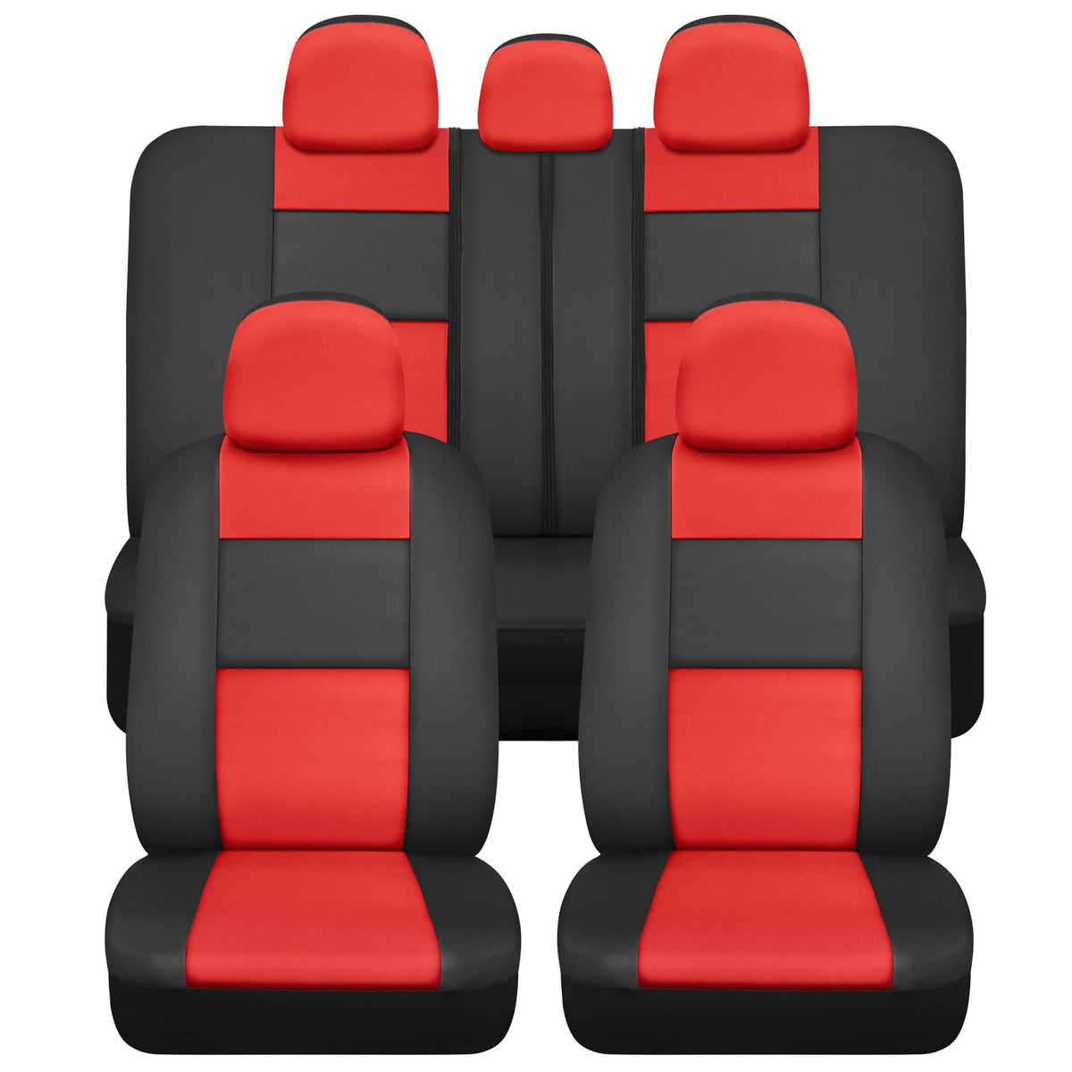 BDK Croc Skin Faux Leather Car Seat Covers, Full Set Red - Universal Fit Design, Airbag Compatible, Front and Back Seat Cover fo
