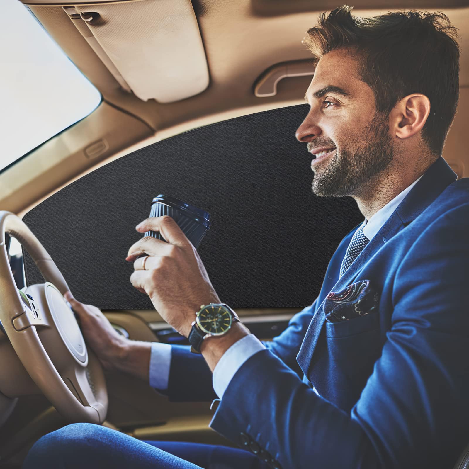 ZATOOTO Car Window Shades - 2 Pcs Black Silk Side Front Protection Covers - Magnetic Privacy Sun Shades Curtain Keeps Cooler for Baby Kids Sleeping