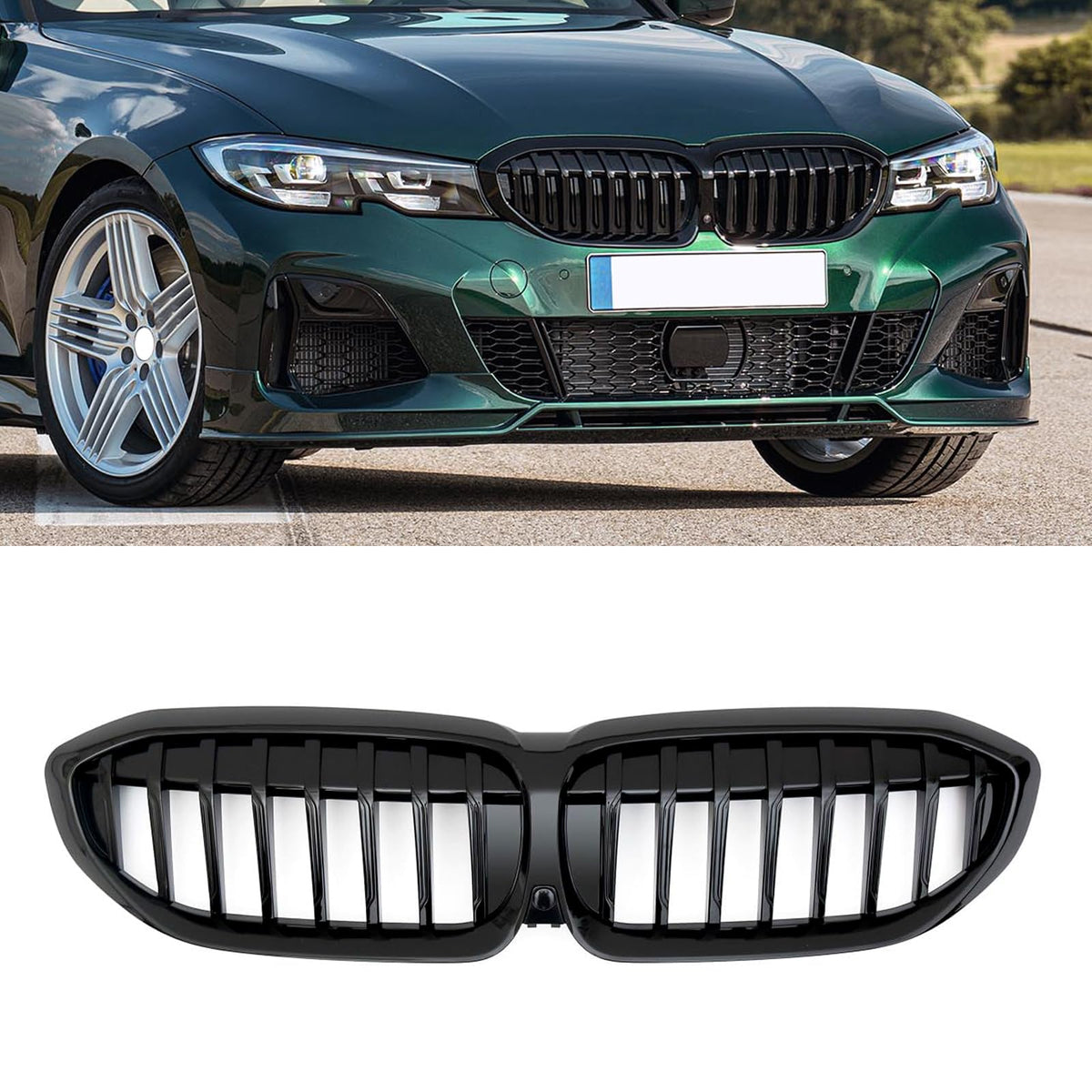 Single Slat Grille Front Bumper Kidney Grill Compatible with BMW 3 Series G20 G21 2018 2019 2020 2021 2022 Gloss Black Grills