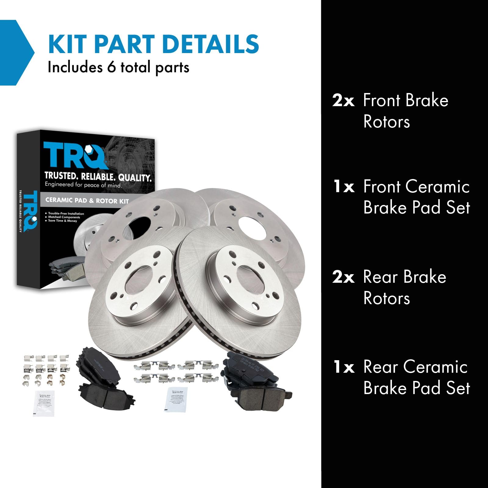 Trq Front And Rear Brake Pad & Rotor Kit Brake Pads Brake Rotor Ceramic Compatible With 2008-2015 Scion Xb