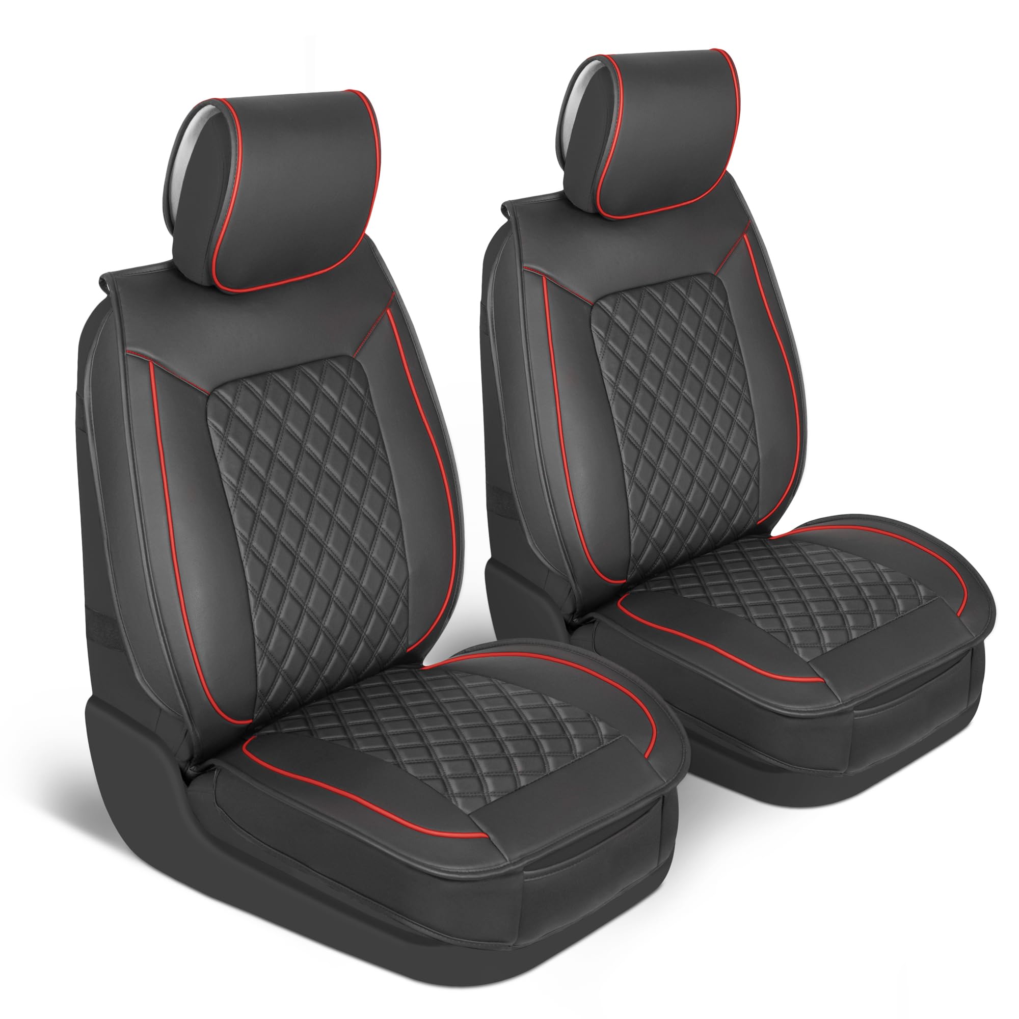 MotorBox Prestige Faux Leather Seat Covers for Cars - (2) Front Semi-Custom Fit Black & Red Seat Covers for Trucks & SUV - Autom