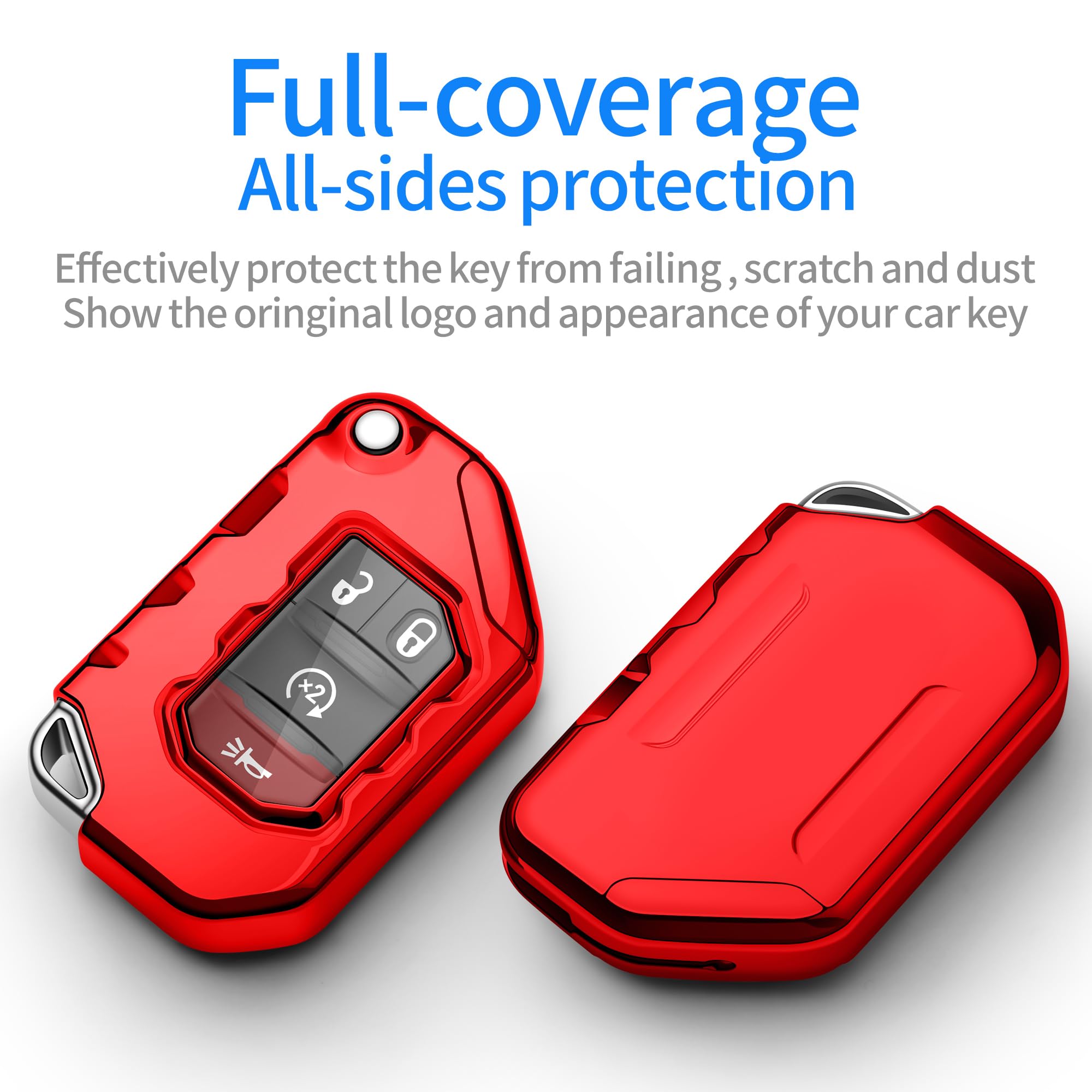 Tukellen For Jeep Key Fob Cover Premium Soft Full Protection Key Shell Key Case Compatible With Jeep 2020 2021 Gladiator Jt Sahara Jlu 2018-2021 Jeep Wrangler Jl Jlu Rubicon(Red)