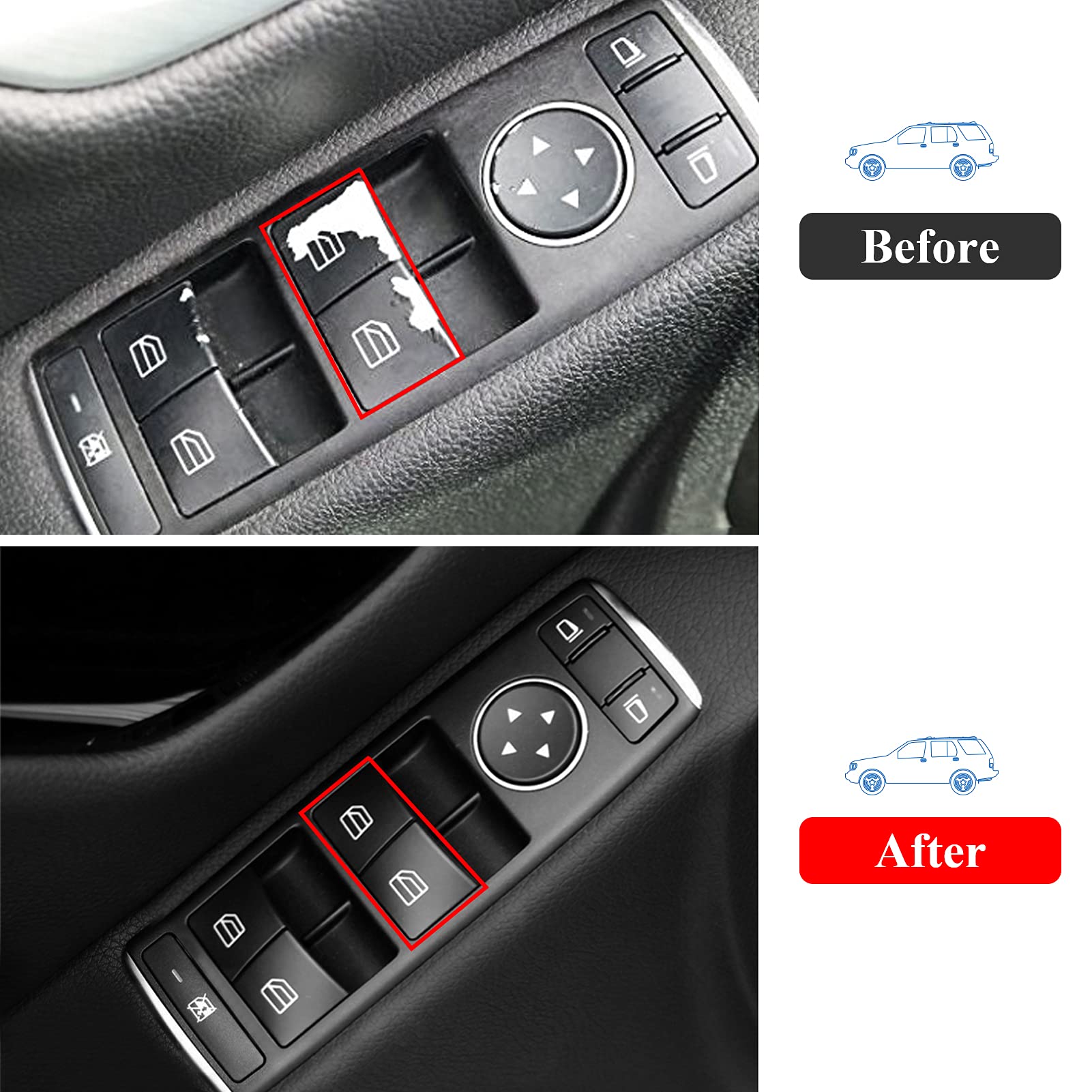 Jaronx 2Pcs Driver Window Switch Button Covers Compatible With Mercedes Benz, Power Window Switch Button Caps Button For C-Class