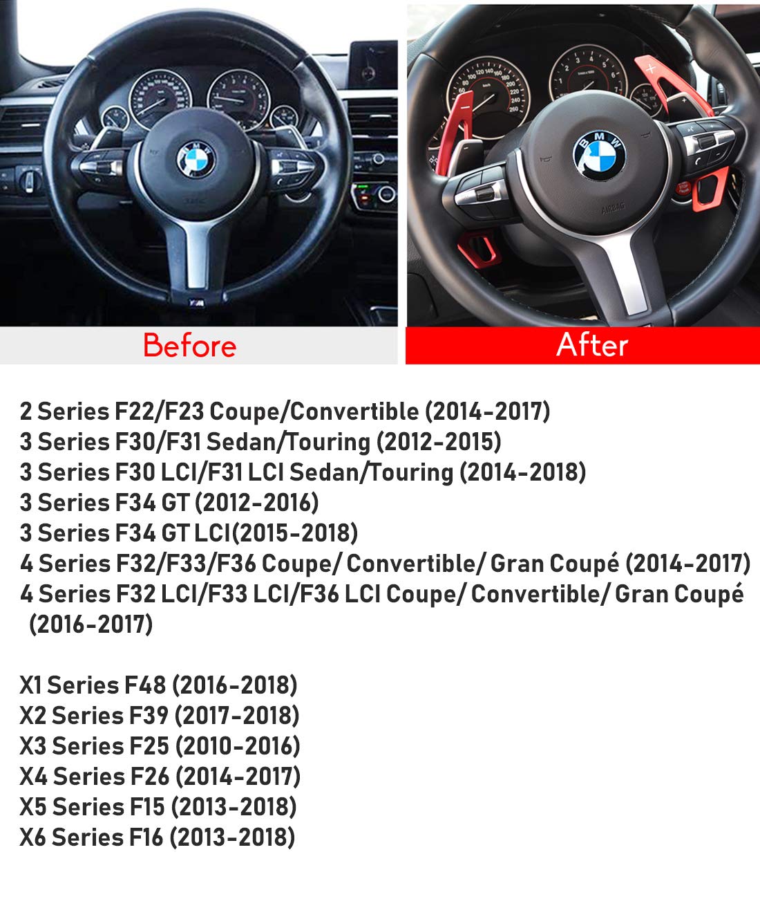Jaronx Aluminum Paddle Shifter Extensions for BMW F Chassis - Red, Compatible with 2, 3, 4, X1, X2, X3, X4, X5