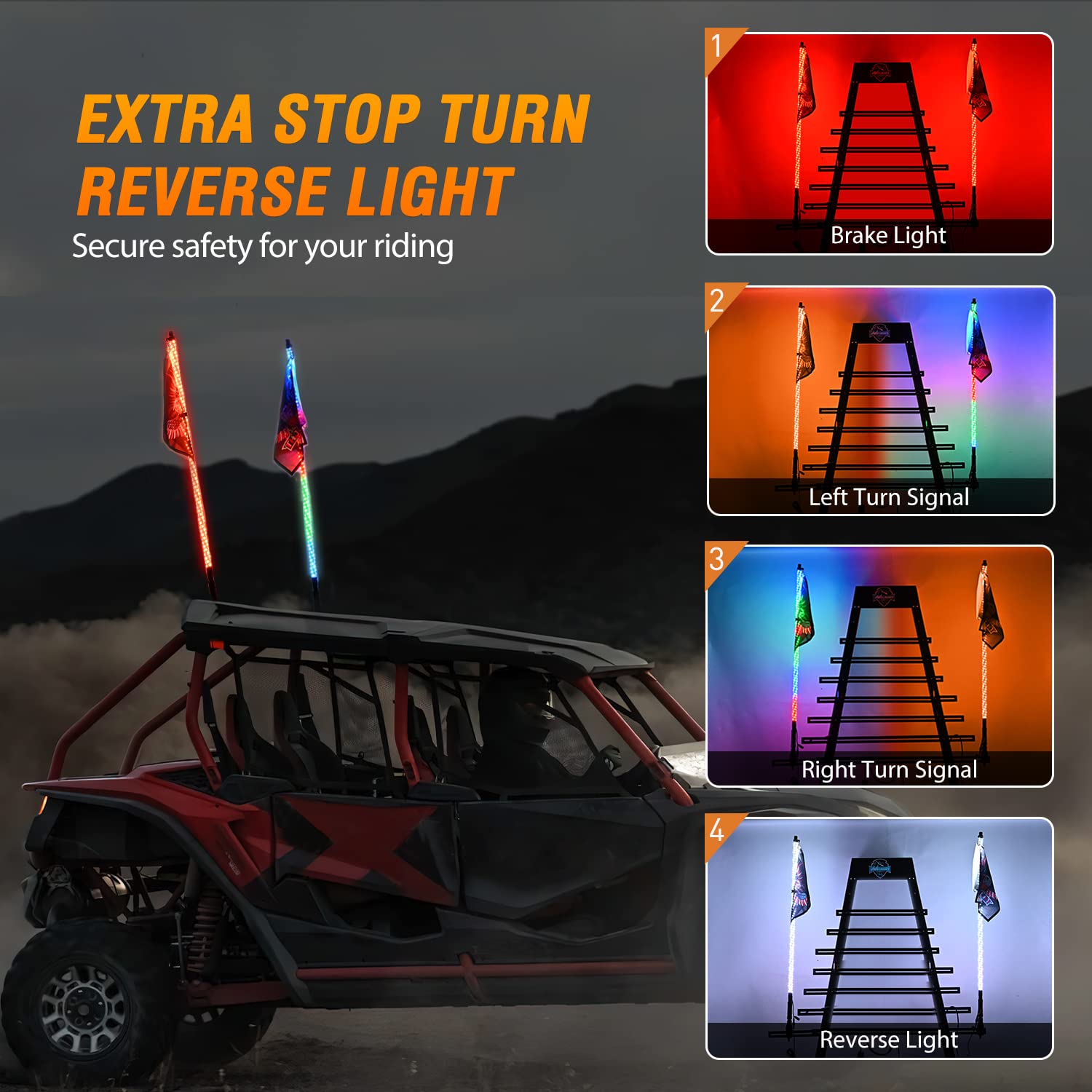 Nilight 2Pcs 3Ft Rgb Led Whip Light, Remote & App Control W/Diy Chasing Patterns Stop Turn Reverse Light Safety Antenna Lighted Whips For Atv Utv Polaris Rzr Can-Am Dune Buggy Jeep