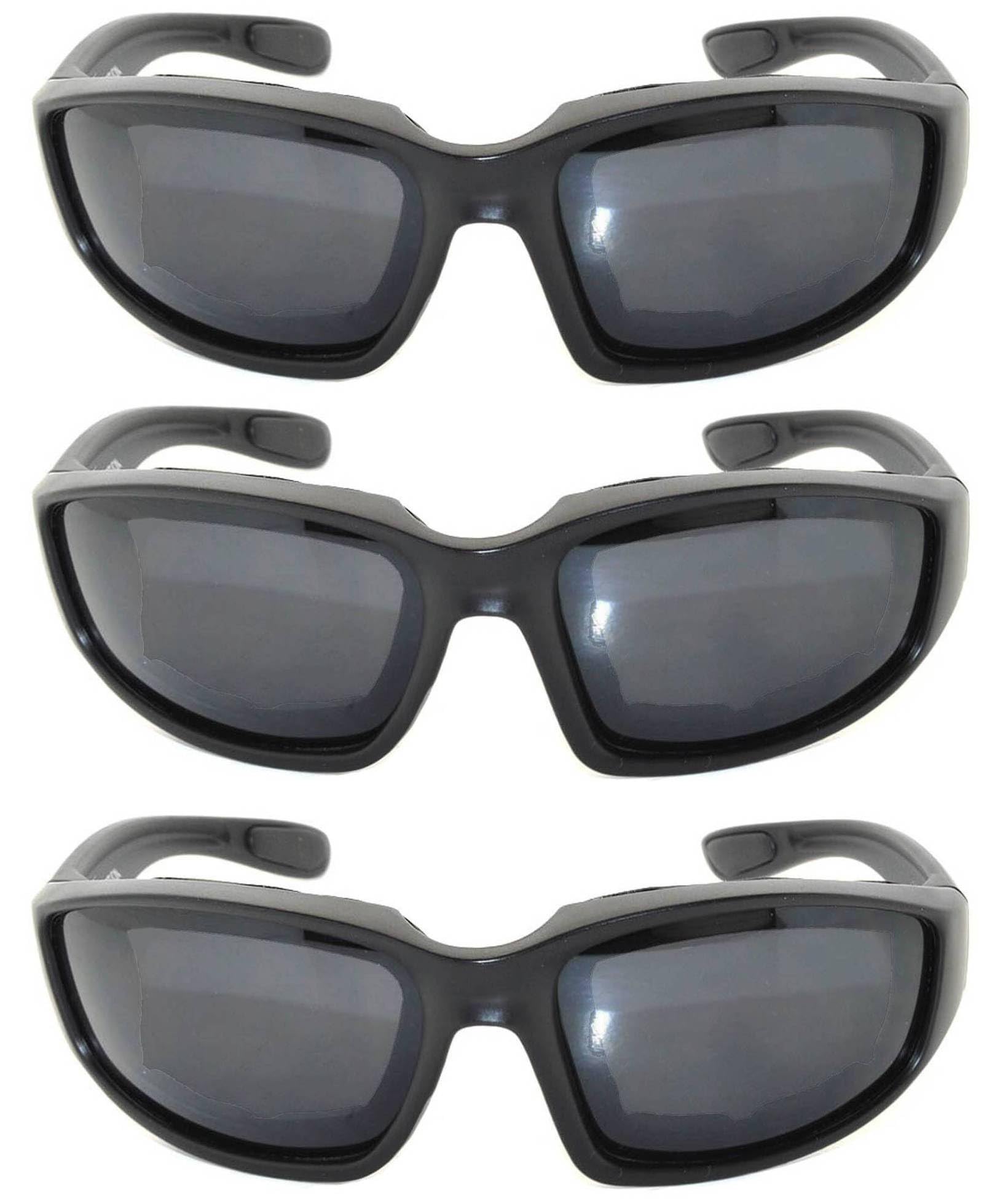 Owl Padded Motorcycle Riding Goggle Protective Polycarbonate Glasses Smoke 3 Pairs With Pouch