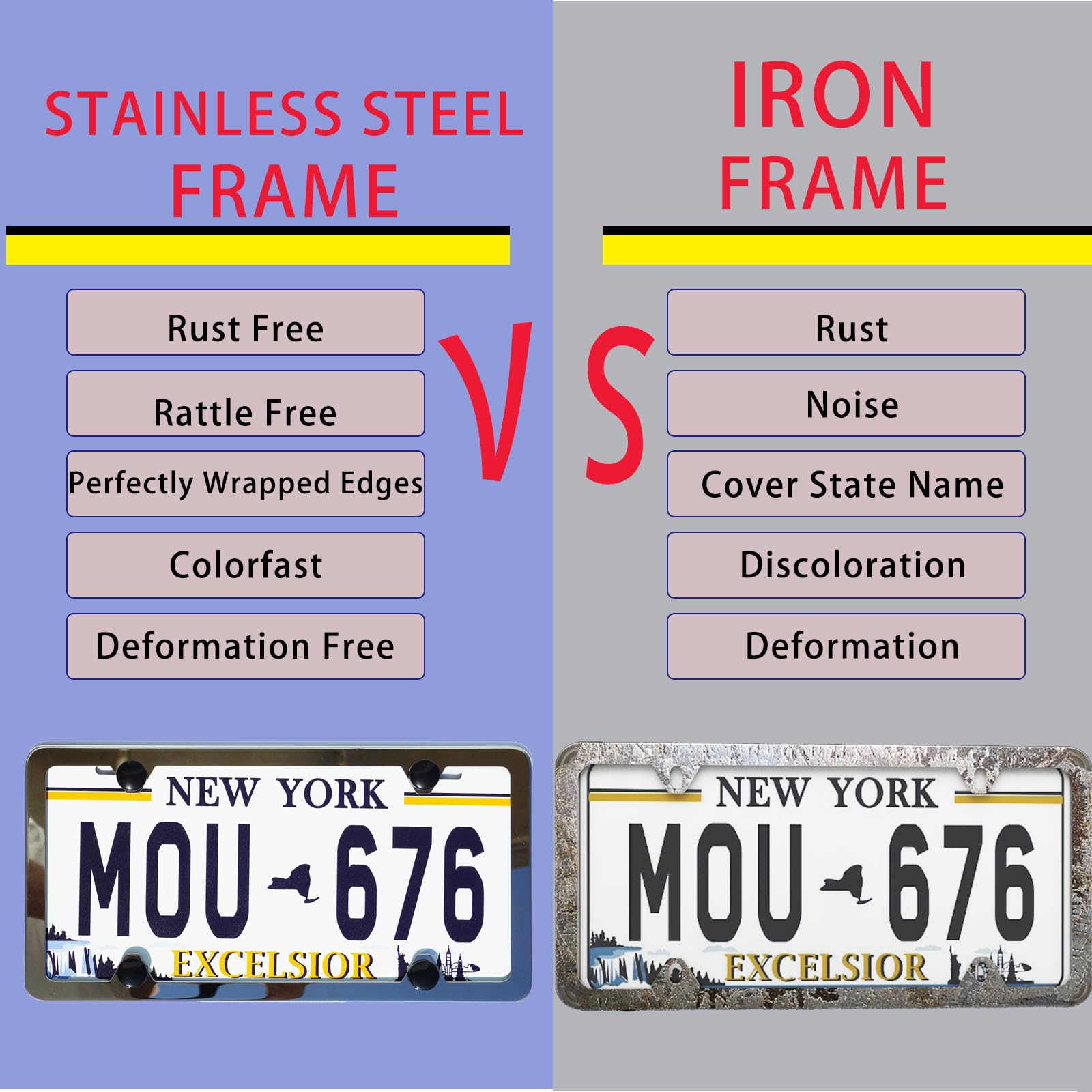 Crossarctic Solid Silver License Plate Frames, 2 Pack Stainless Steel License Plate Bracket Holder Without Obstruction, Universa