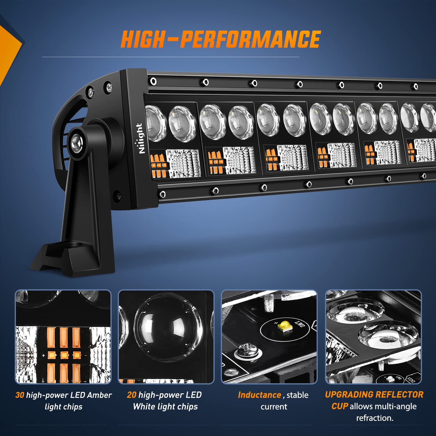 Nilight 22-Inch LED Light Bar, 150W Spot Flood Combo, Amber White, Model ZH701, Durable Rubber, Offroad Fog Light for SUV/ATV/Truck