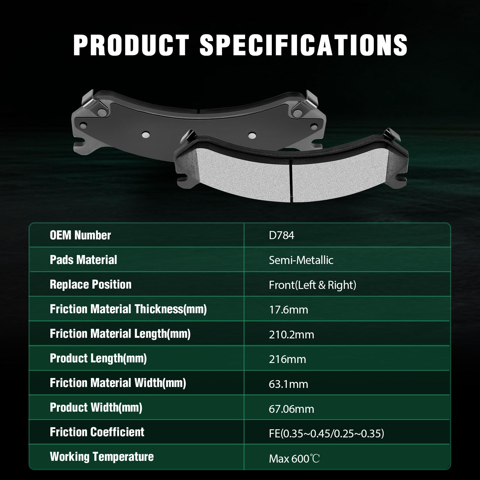 Automuto 4Pcs Front Semi-Metallic Disc Brake Pads Set D784 For Gmc Savana 3500, 4500, Sierra 1500, 2500, Hummer H2