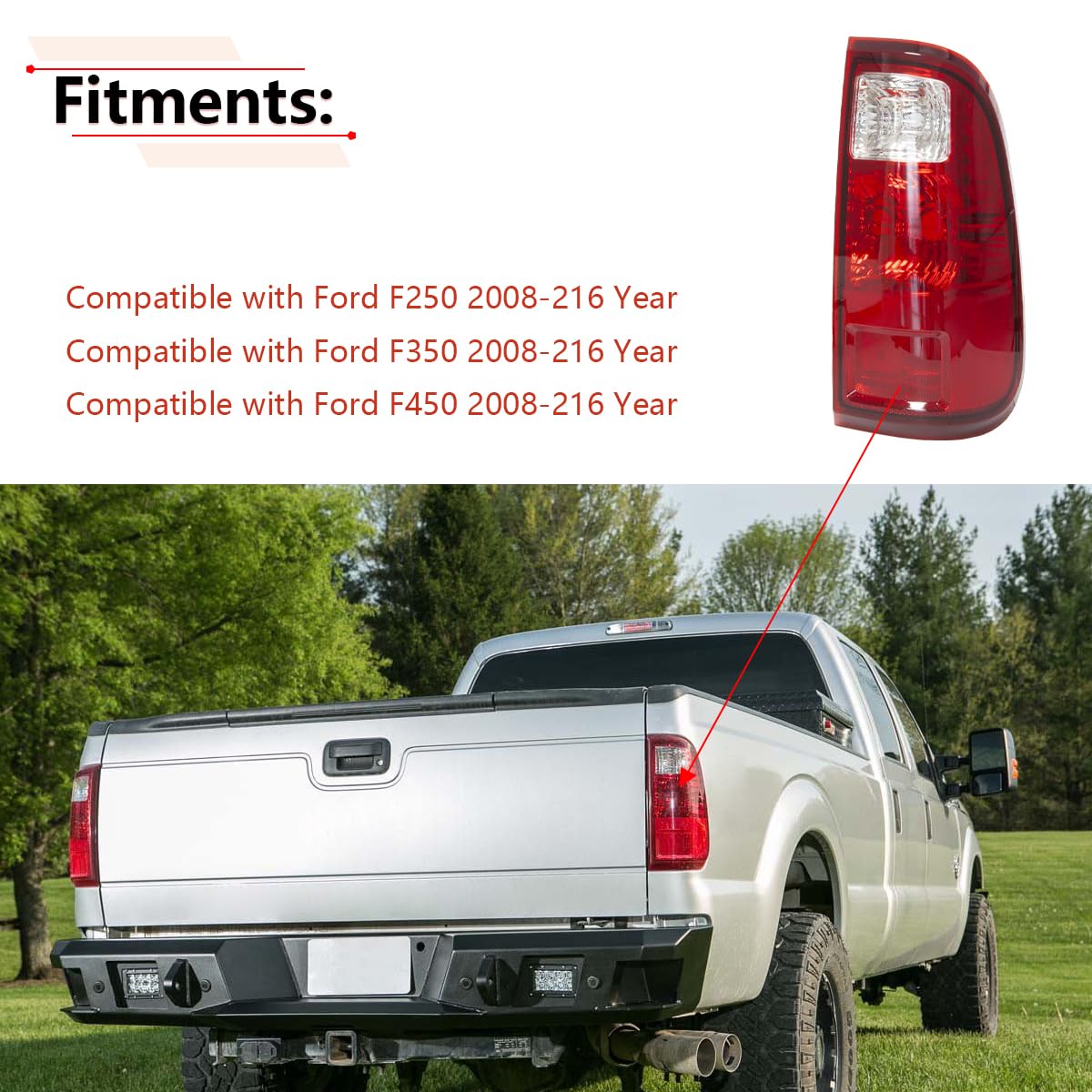 RLB-HILON Right Side Rear Tail Light Assembly Compatible with Ford F250 F350 F450 Super Duty 2008 2009 2010 2011 2012 2013 2014