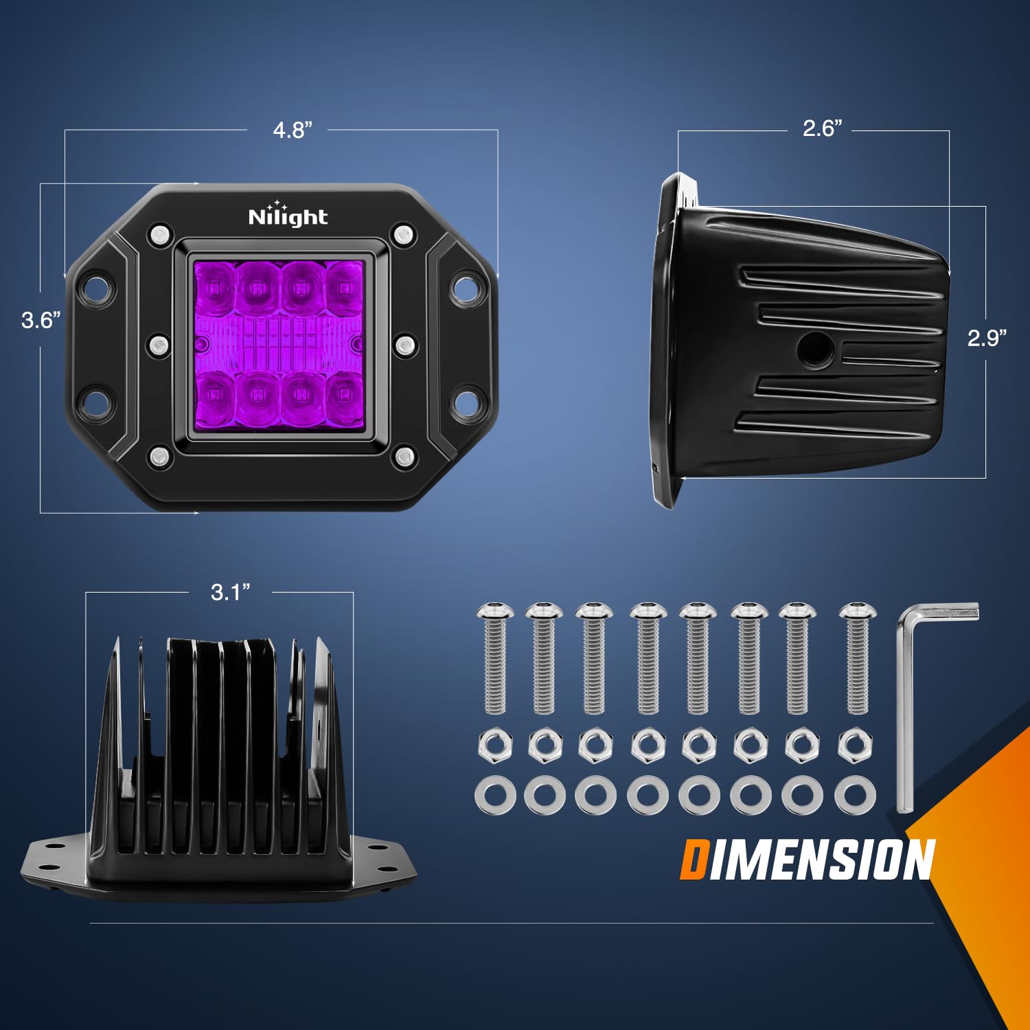 Nilight Flush Mount Led Light Pods 2 Pcs 42 W Purple Upgraded Spot Flood Combo Bumper Driving Decoration Neon Off Road 12V 24V L