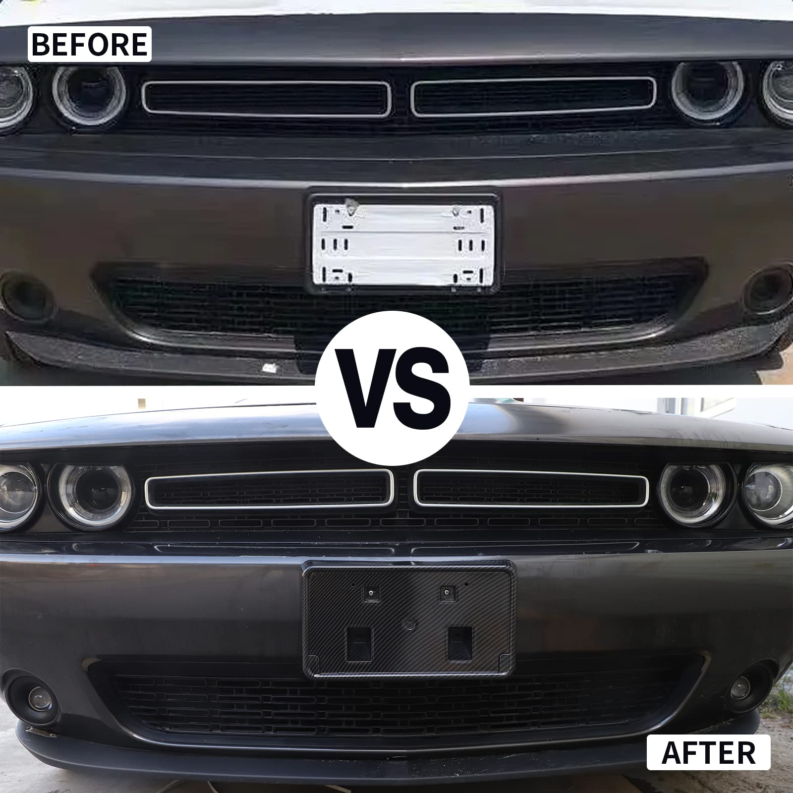 Voodonala For Challenger Front License Plate Mounting Bracket For 2010-2023 Dodge Challenger, Abs Carbon Fiber