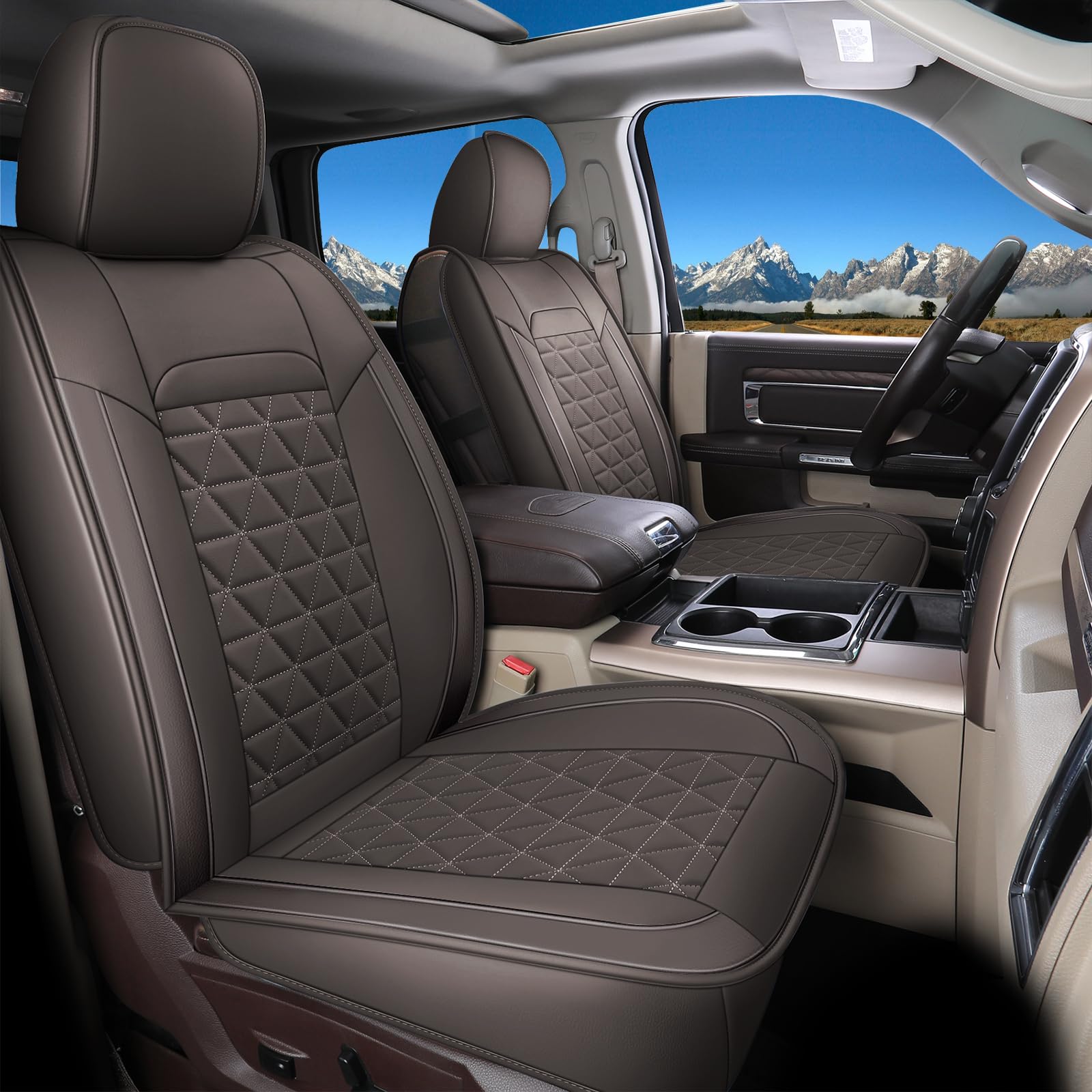 Coverado Leather Car Seat Covers, Waterproof Dooge Ram 1500 Seat Covers Compatible With 2002-2025 Dodge Ram 1500 2500 3500 With