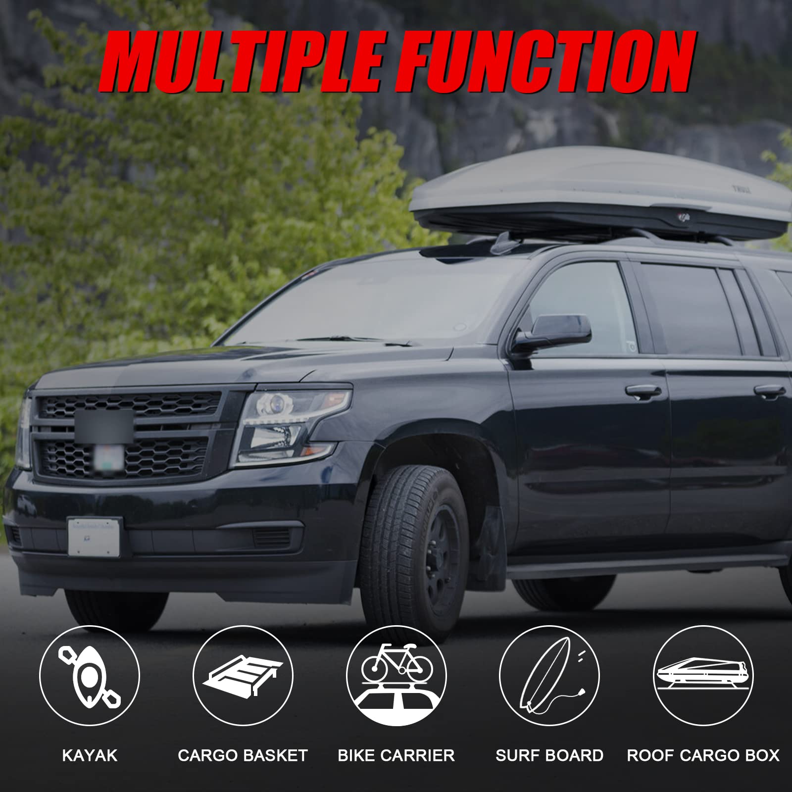 Max Loading 220LB Heavy Duty Aluminum Roof Rack Cross Bar Compatible with 2015-2020 GMC Yukon & Yukon XL, Chevrolet Suburban & T