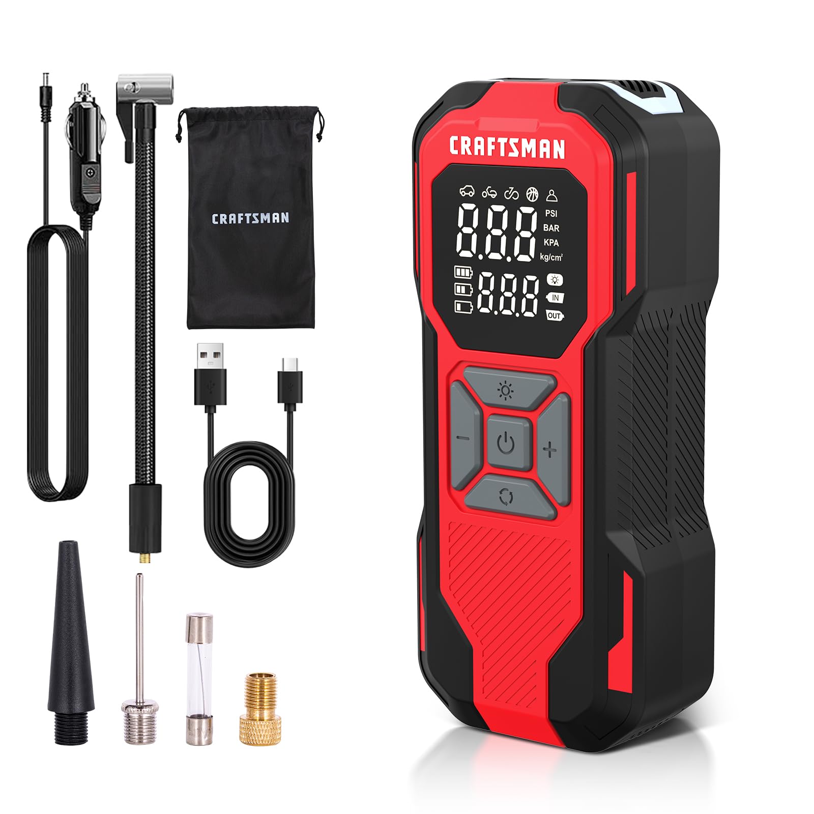 CRAFTSMAN Tire Inflator Portable Air Compressor, Cordless Mini Air Pump for Car Tires with Digital Tire Pressure Gauge, 6000mAh 