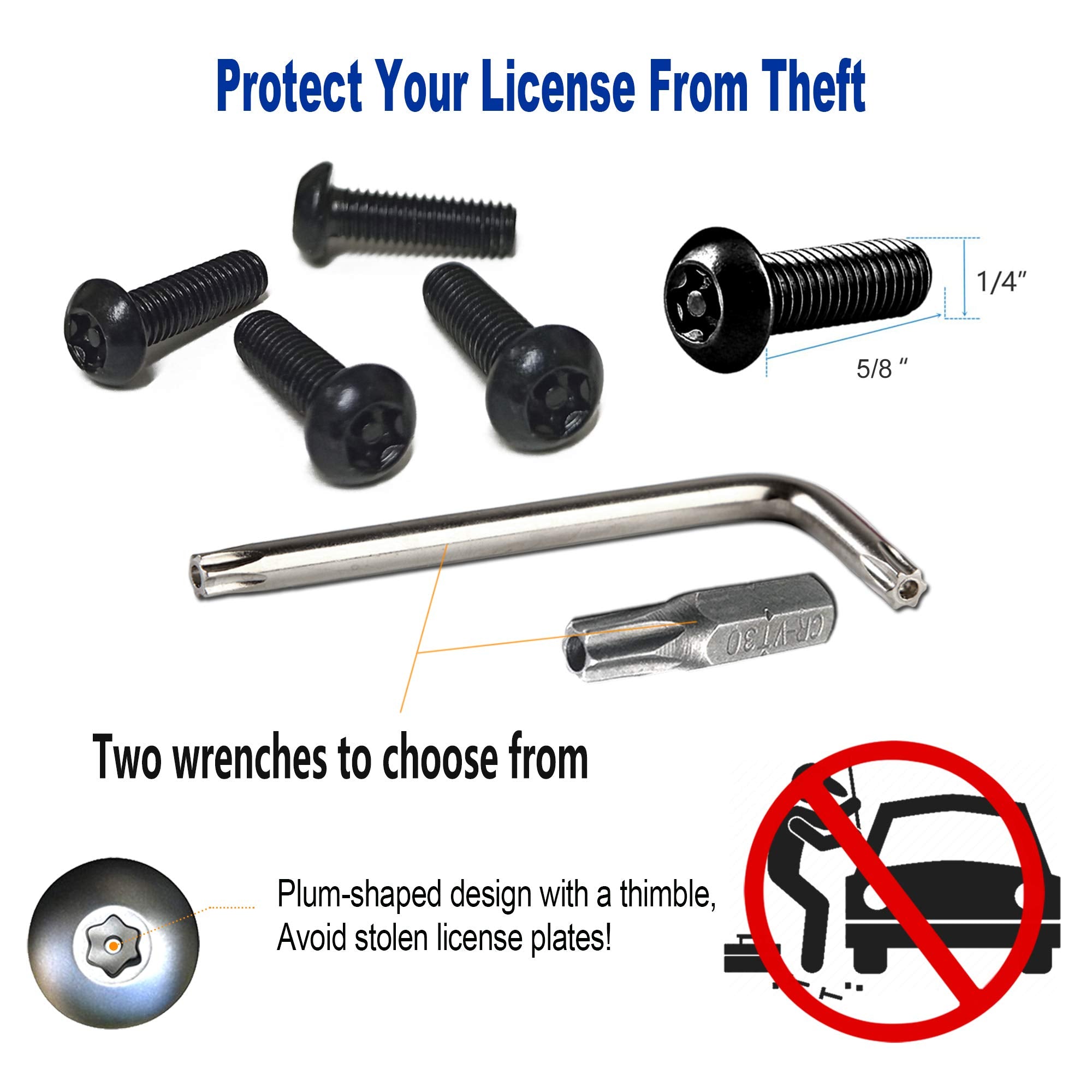 Aootf Anti Theft License Plate Screws- Black Screws For Locking Car Tag, Frame And Cover, Mounting Hardware Kit For Front/Rear, M6 Stainless Steel Screws, Caps, Fasteners Nuts, Rattle Proof Pads