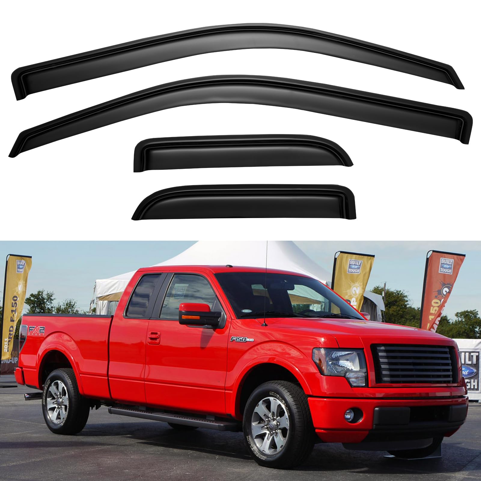 Window Visors Rain Guards For 2004-2014 Ford F150 Supercab, Out-Channel Window Vent Wind Deflectors Visors Shades For 04-14 F-15