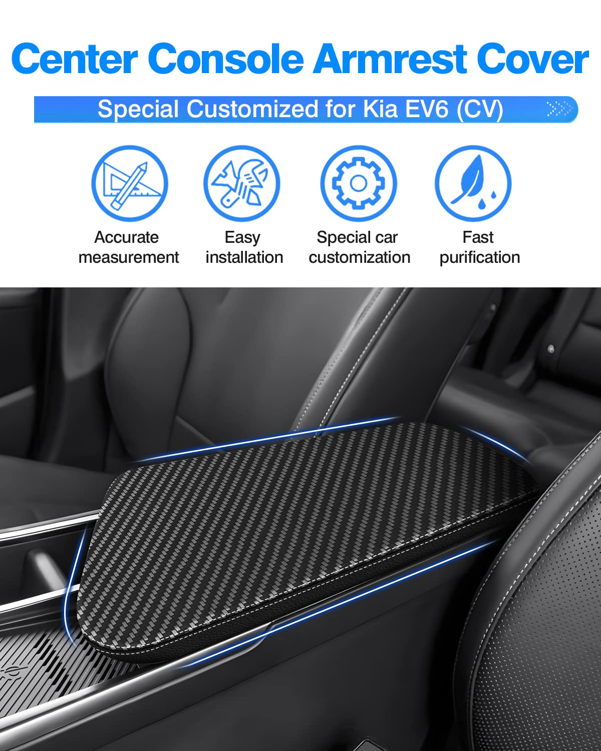 Autorder Center Console Cover For Kia Forte 2019-2024 Accessories Carbon Fiber Armrest Cover Anti-Scratch Middle Console Pad Leather Armrest Protector