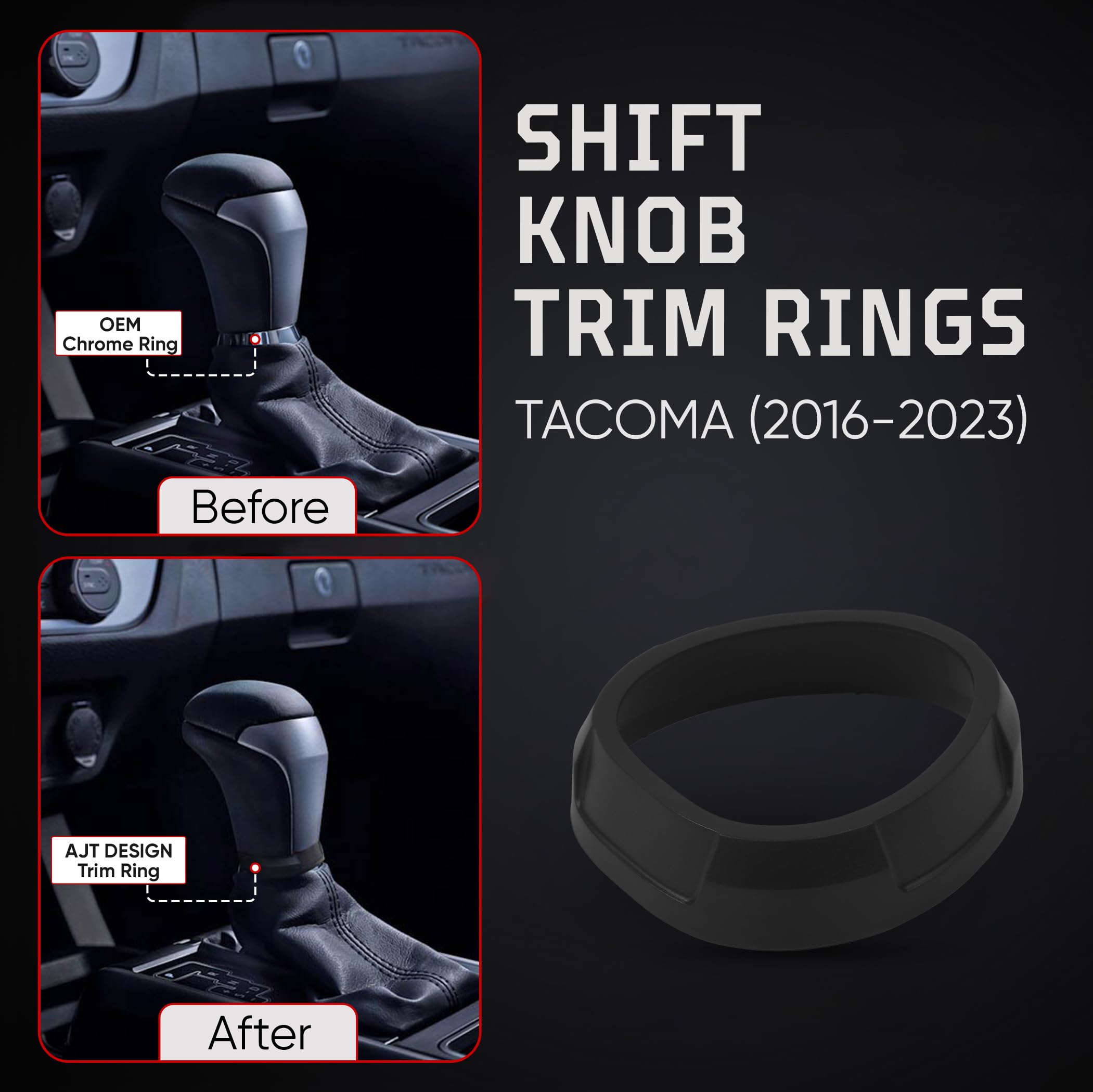 Ajt Design Shift Knob Trim Ring For 2016-2023 Tacoma - Black