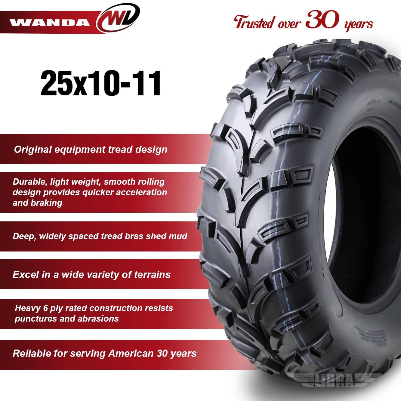 Wanda Utv Atv Tire 25X10-11 25X10X11 255/70-11 6-Ply Lit Mud P373, Set 2-10430
