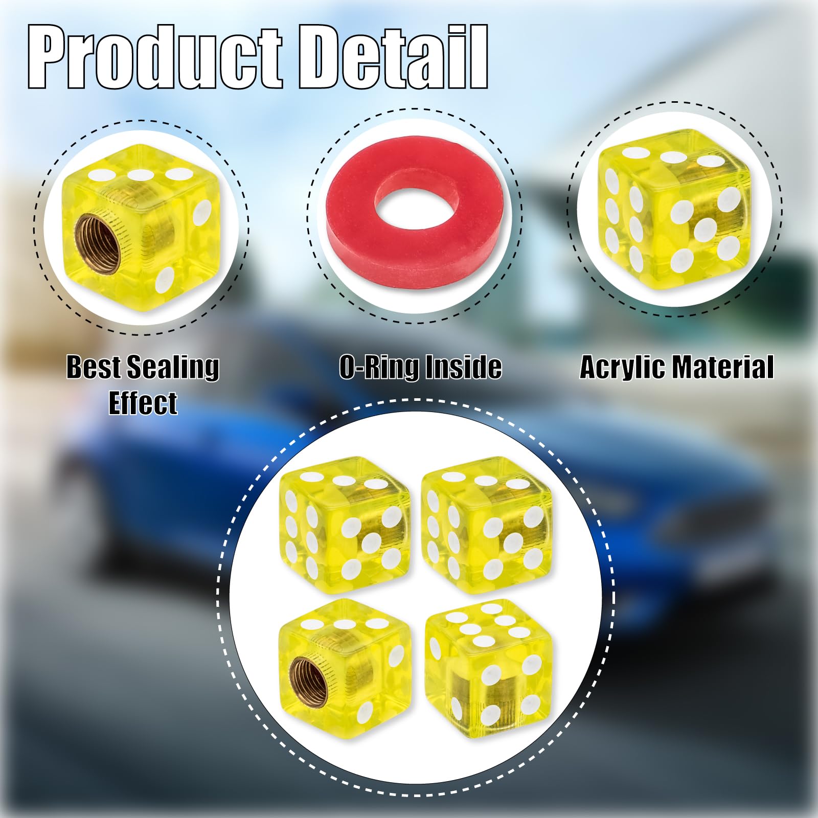 MEAJOO 4PCS Dice Tire Valve Stem Caps,with Rubber Ring, Dust Proof Cover Universal Tire Valve Stem Covers for Cars, SUV, Trucks,