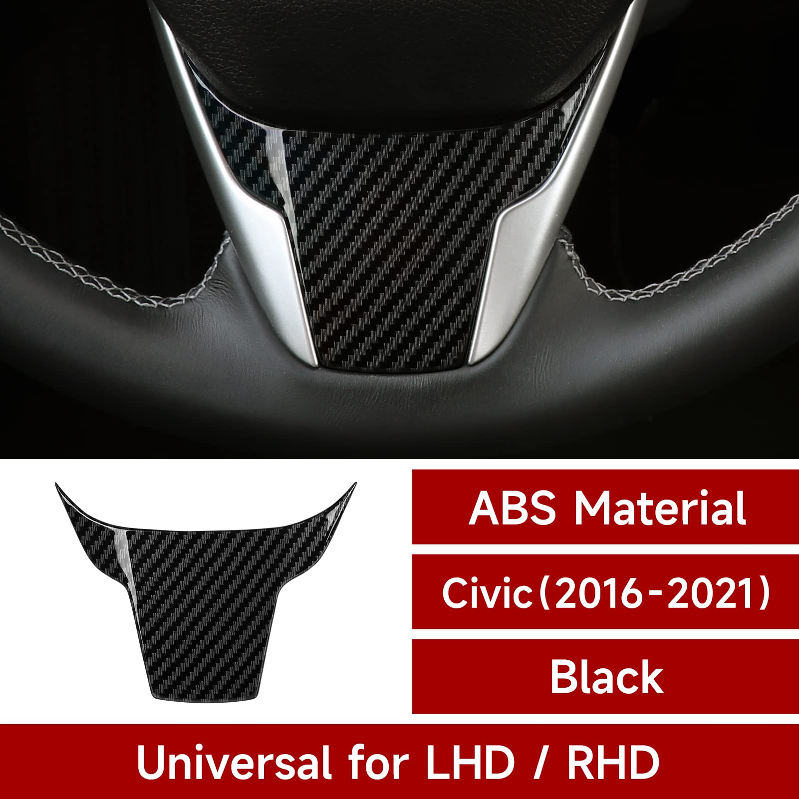 BRMYL Steering Wheel Decal for Honda Civic 2016 2017 2018 2019 2020 2021 Accessories ABS Carbon Fiber Interior Stickers