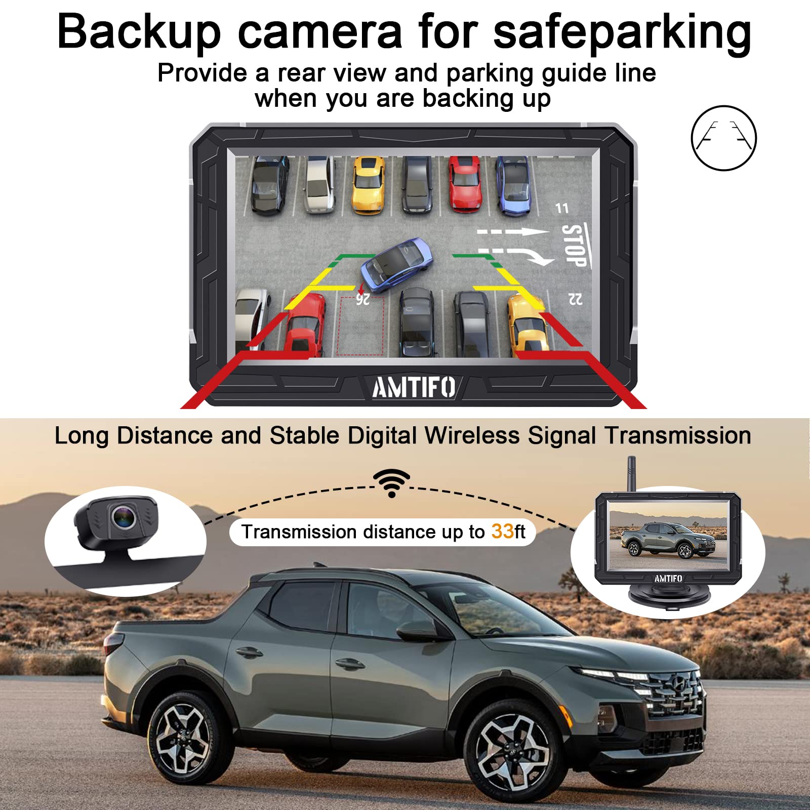 Wireless Backup Camera Truck Hitch Trailer - Easy Install Digital Stable Signal Hd 1080P Car Rear View Camera With 4.3 Inch Moni