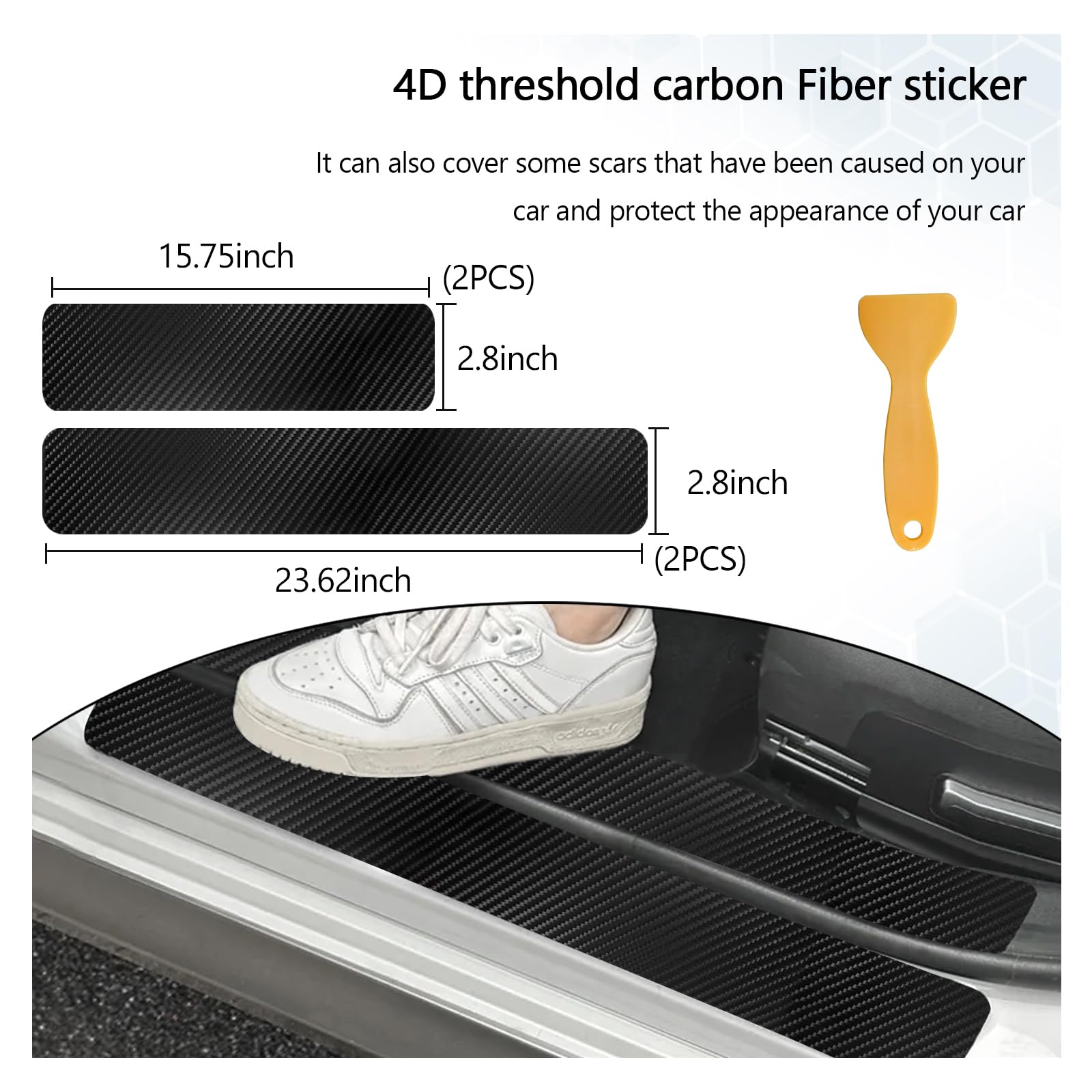Dickno 4 PCS Car Door Sill Protector, 4D Carbon Fiber Auto Door Entry Edge Guard Protection Trim, Anti-Scratch Threshold Cover S