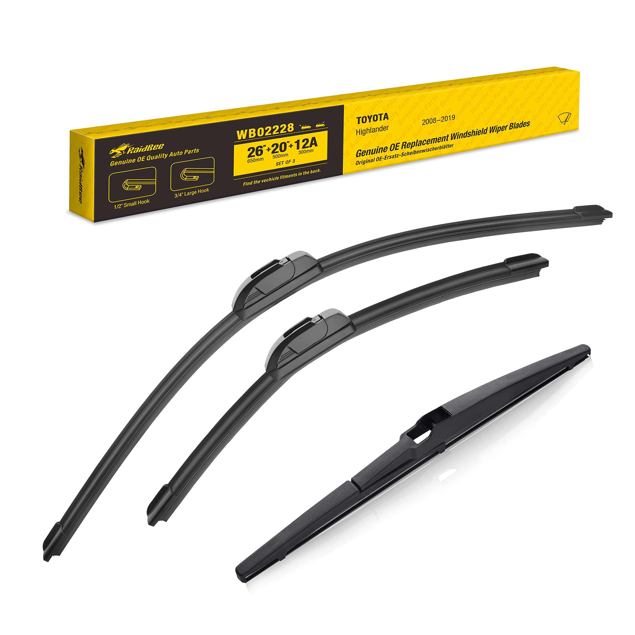 Raidbee Oem Windshield Wipers,Wiper Blades Replacement For Toyota Highlander 2008-2019 Front And Rearwindshield Wipers For My Ca