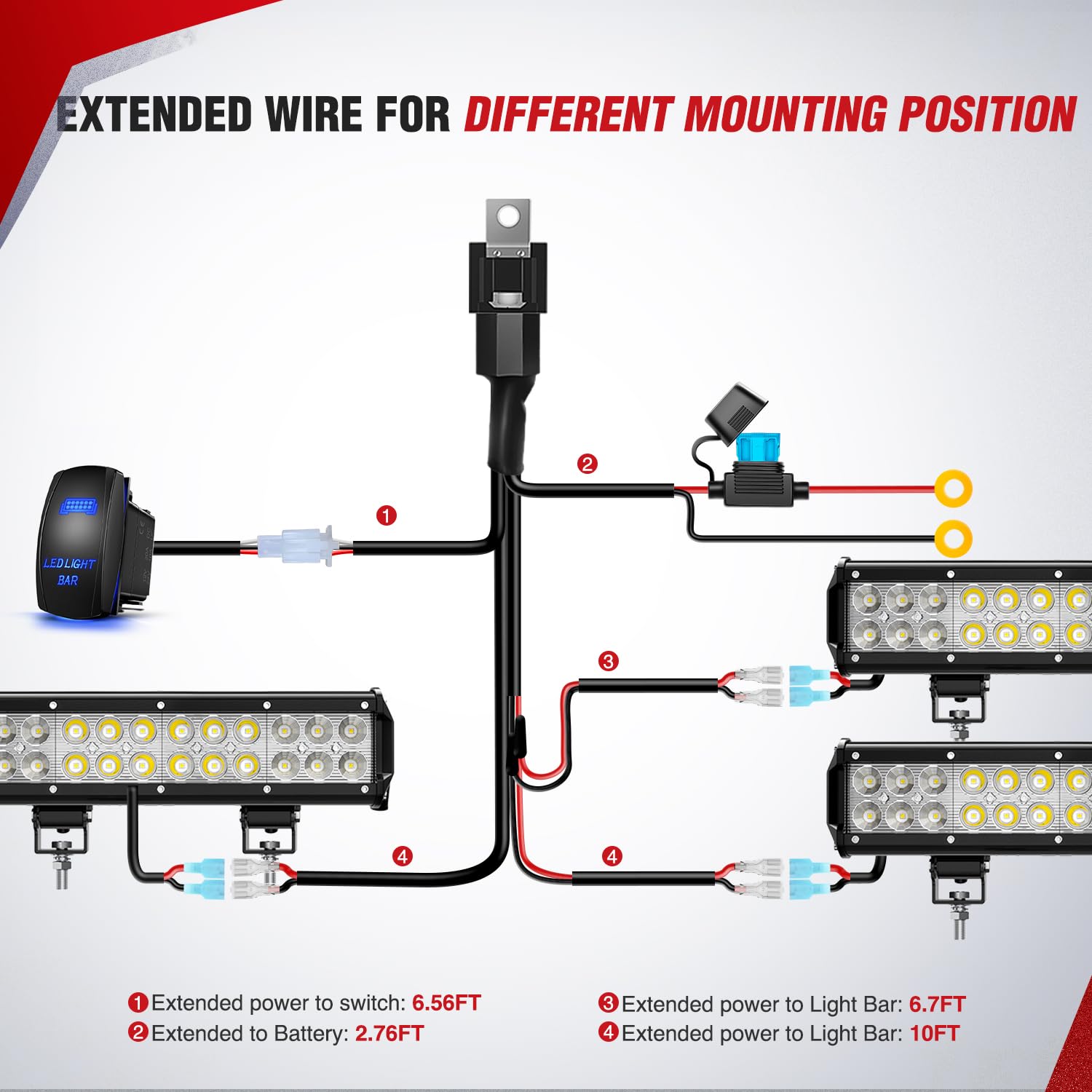 Nilight 16Awg Led Light Bar Wiring Harness Kit 12V On Off 5Pin Rocker Switch Laser Waterproof Toggle Power Relay Blade Fuse For