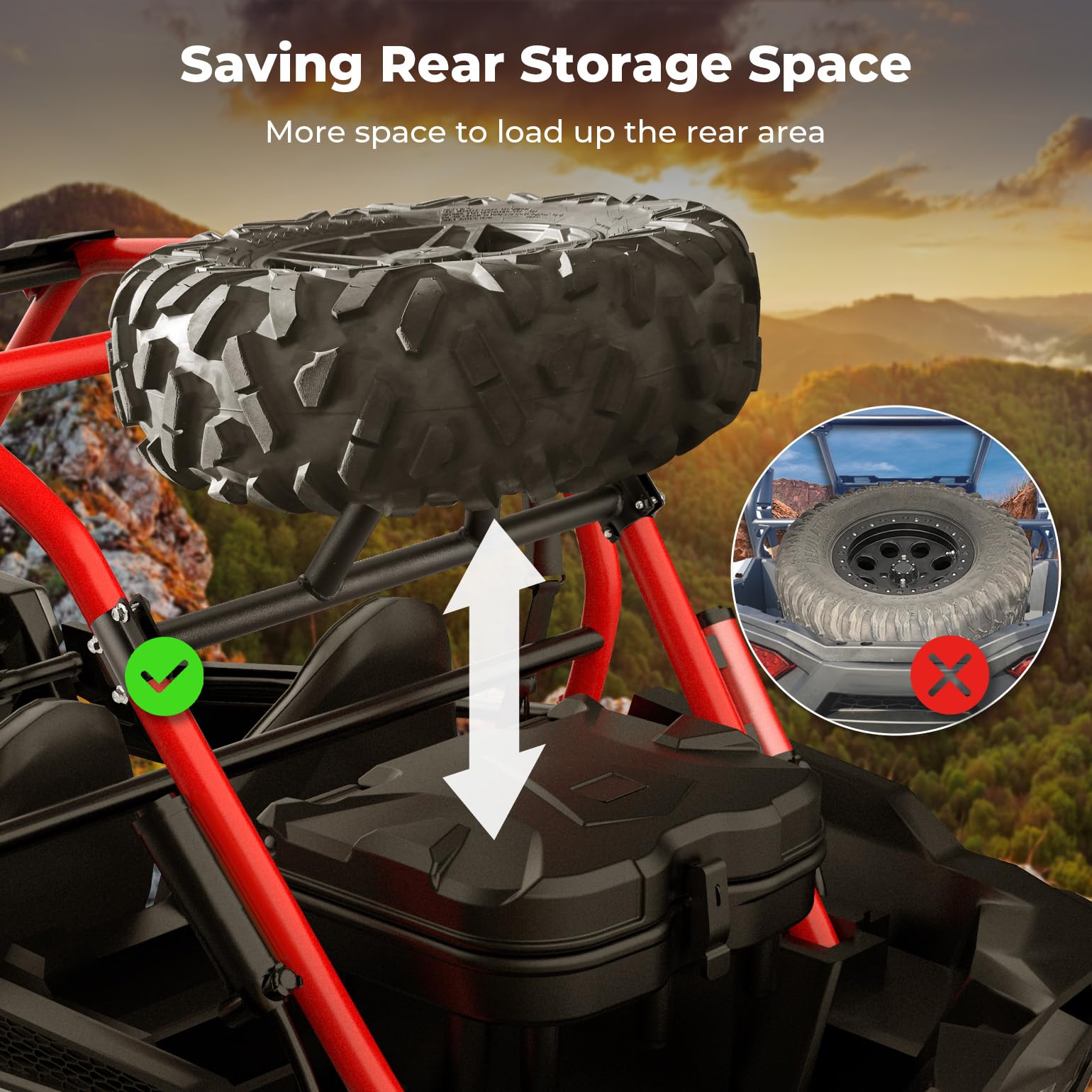 KEMIMOTO UTV Spare Tire Carrier Mount Compatible with RZR XP 1000, Heavy Duty Steel Black Coated UTV Spare Tire Holder Compatibl