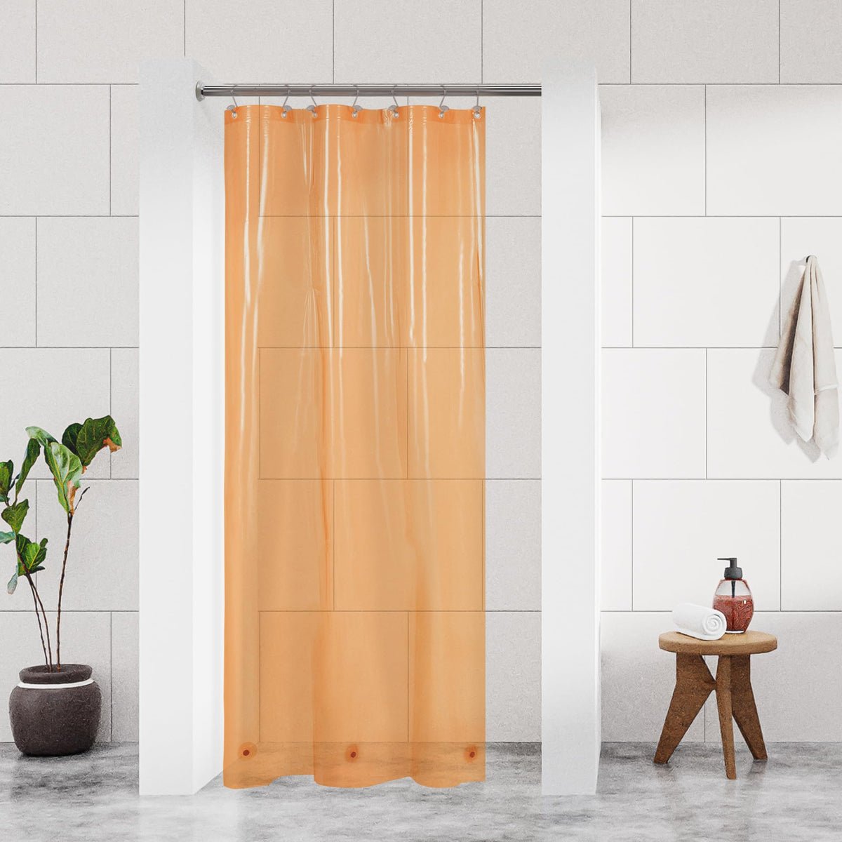 Barossa Design Clear Orange Stall Shower Curtain Liner 36' W X 72' H - Waterproof Lightweight Peva Plastic Narrow Shower Liner For Small Bathroom,3 Bottom Magnets & Metal Grommets - Clear Orange