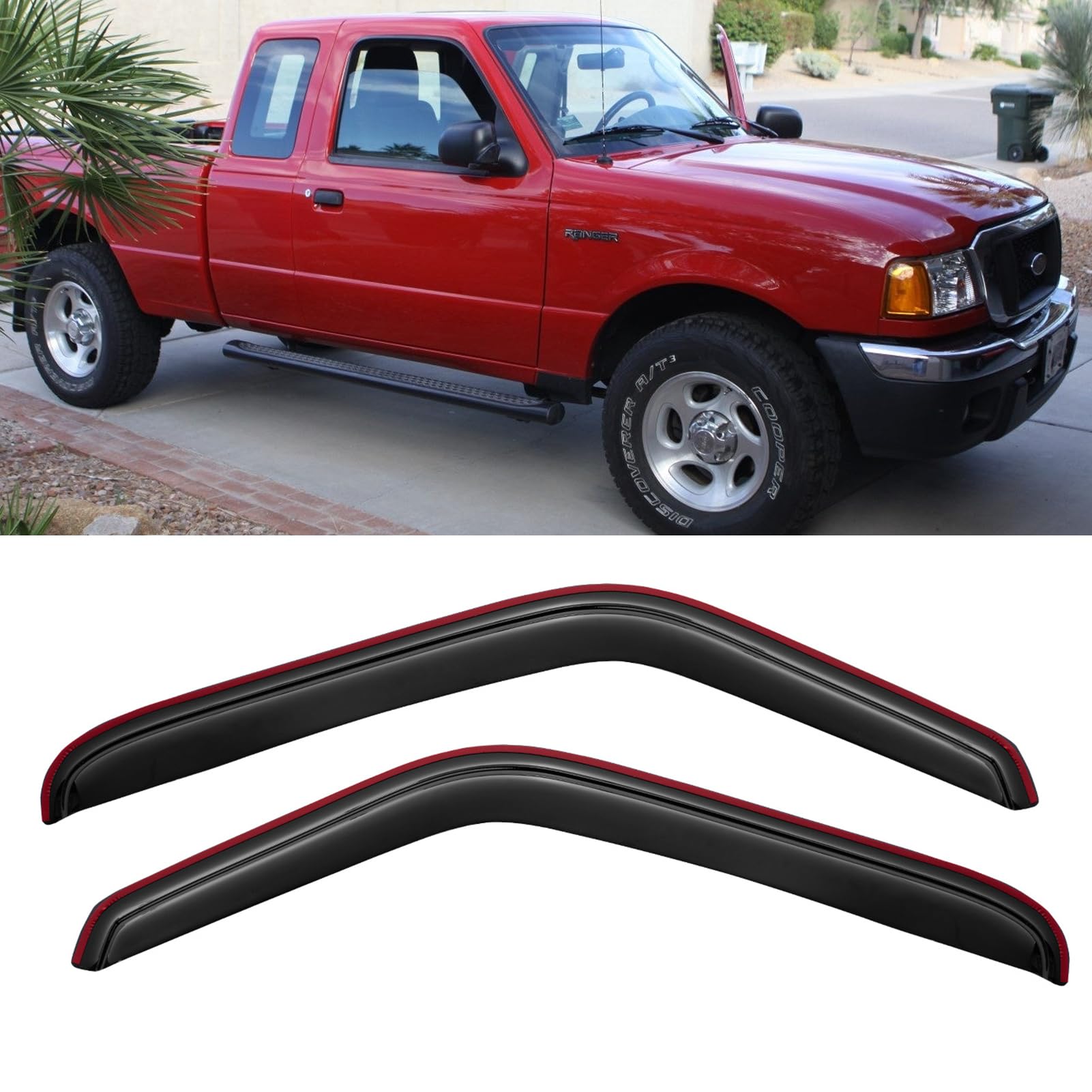 In-Channel Window Rain Guards Visors For 1993-2011 Ford Ranger Regular/Extended Cab, 2Pcs Window Vent Wind Shades Deflectors