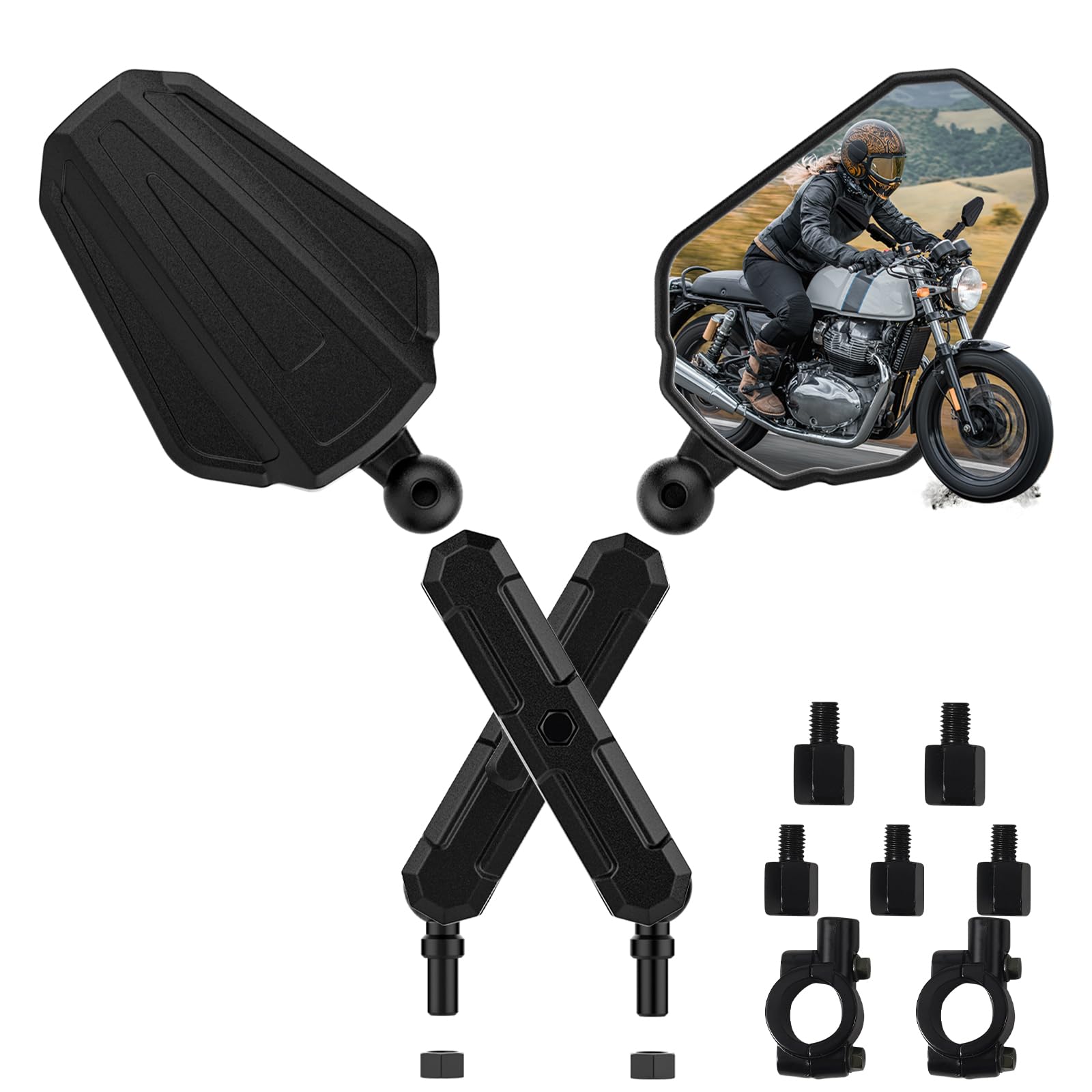 Tewgug Upgraded Universal Motorcycle Mirror,Adventure Ball-Head Atv Rear View Mirror No Vibration & Wobble With 8/10Mm Screw And 7/8' Handlebar Aluminum Mount Compatible With Atv Dirt Bike And More