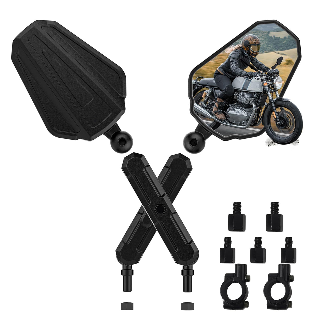 Gevinfa Upgraded Universal Motorcycle Mirror,Adventure Ball-Head Atv Rear View Mirror No Vibration & Wobble With 8/10Mm Screw An
