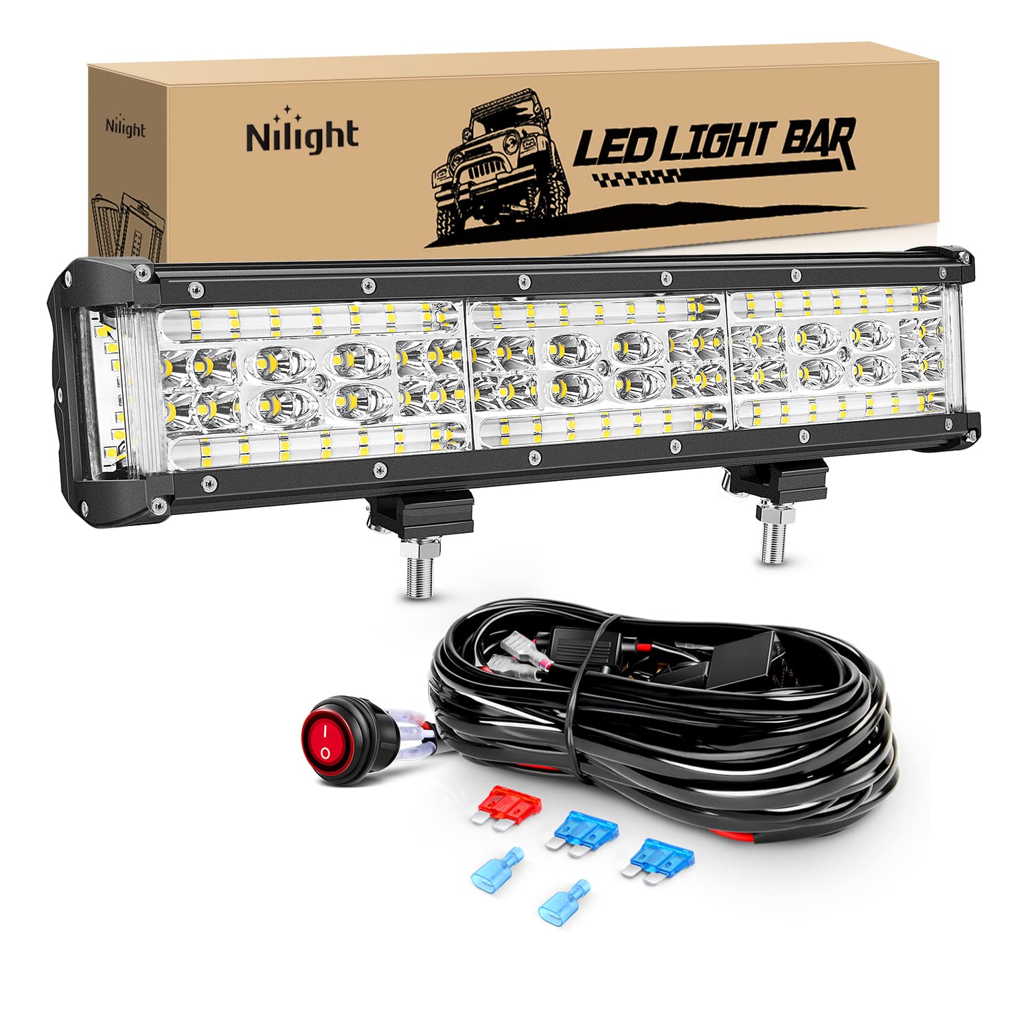 Nilight 13.5Inch Side Shooter Led Light Bar Quadruple Row Spot Flood Combo Lights W/Wiring Kit For Fog Light Driving Light Work