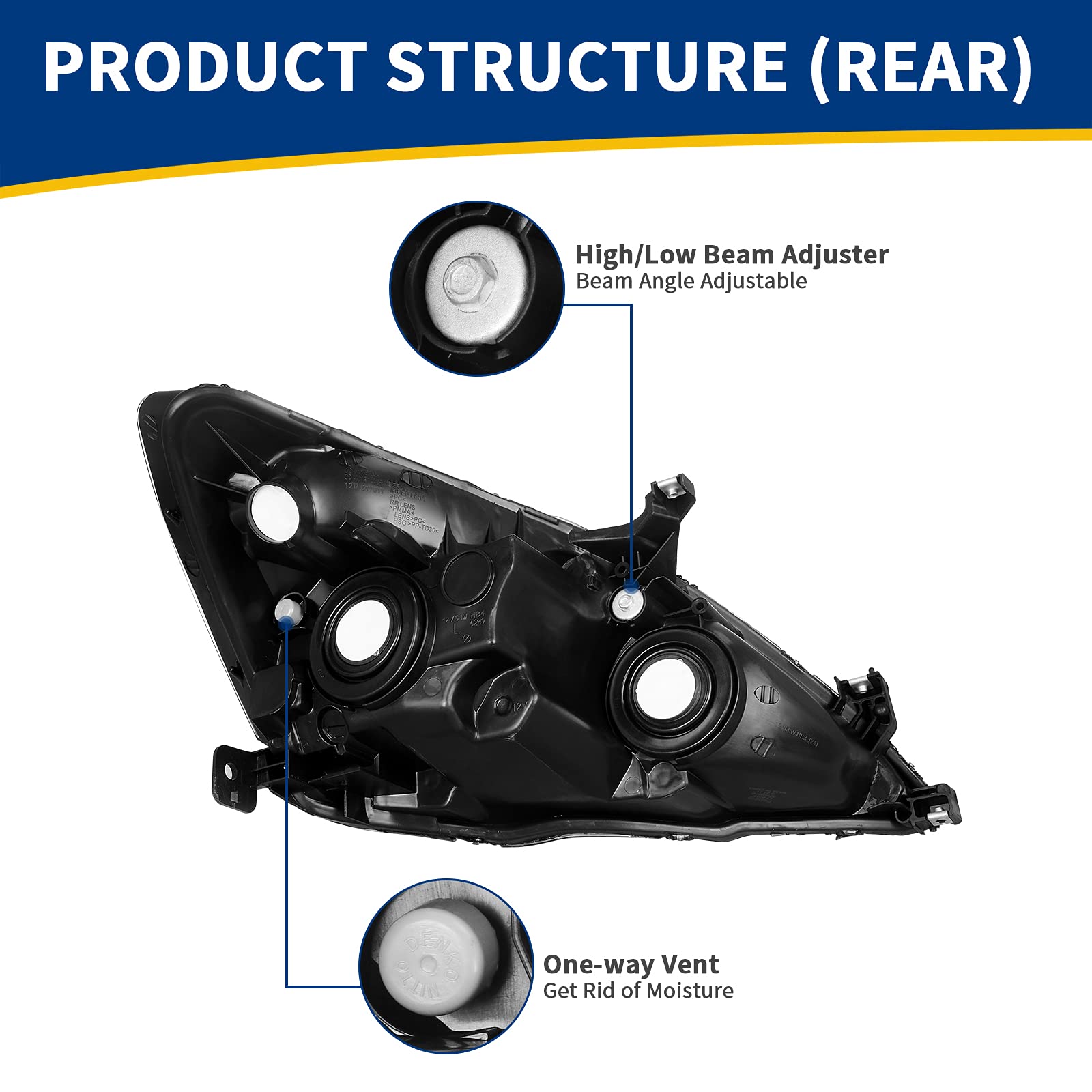 Autosaver88 Headlight Assembly Compatible With 2003 2004 2005 2006 2007 Accord Headlights Oe Headlamp Replacement Black Housing