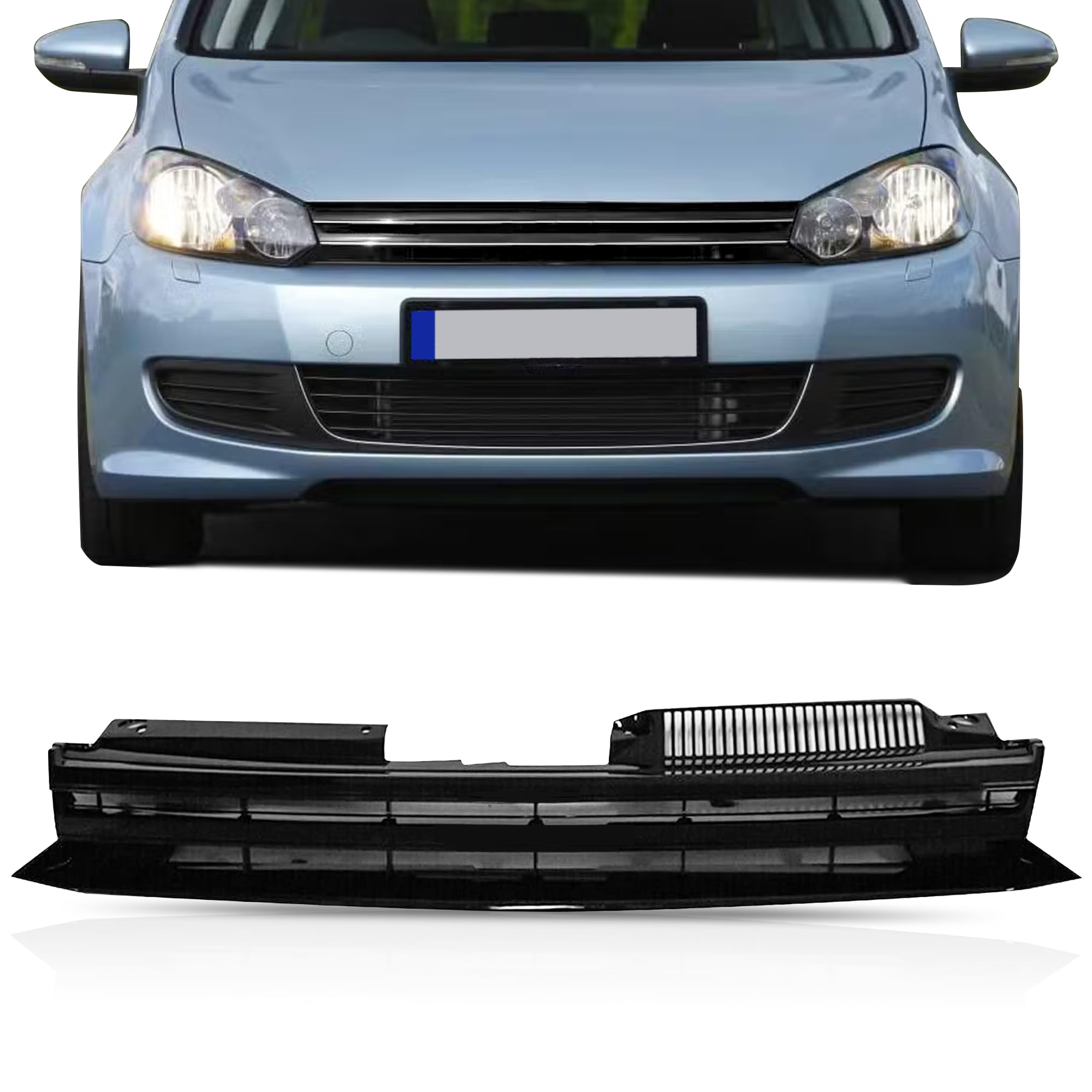 PartsFlow Front Upper Grille Badgeless Sport Grill For 2010 2011 2012 2013 2014 Volkswagen Mk6 Golf GTI Jetta Sportwagen Glossy 