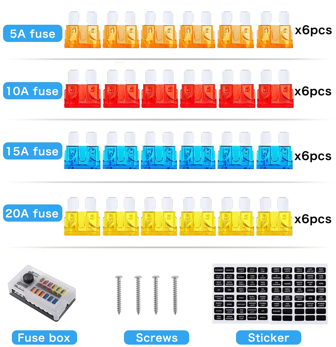 12 Way 12V Fuse Box 12Volt Blade Fuse Block Holder, 12 Circuit W/Negative Bus Waterproof Fuse Box With Led Indicator For 12V/24V