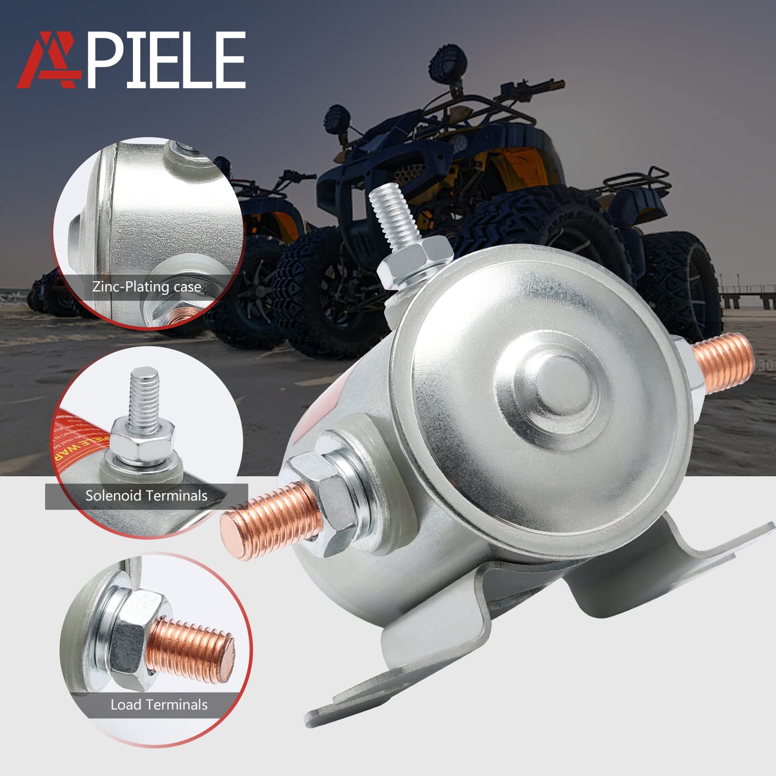 Apiele Continuous Solenoid Relay 24V Dc 125A 3 Terminals Heavy Duty Starter Solenoid Zinc-Plating Max 300A In Rush Spst 1No For