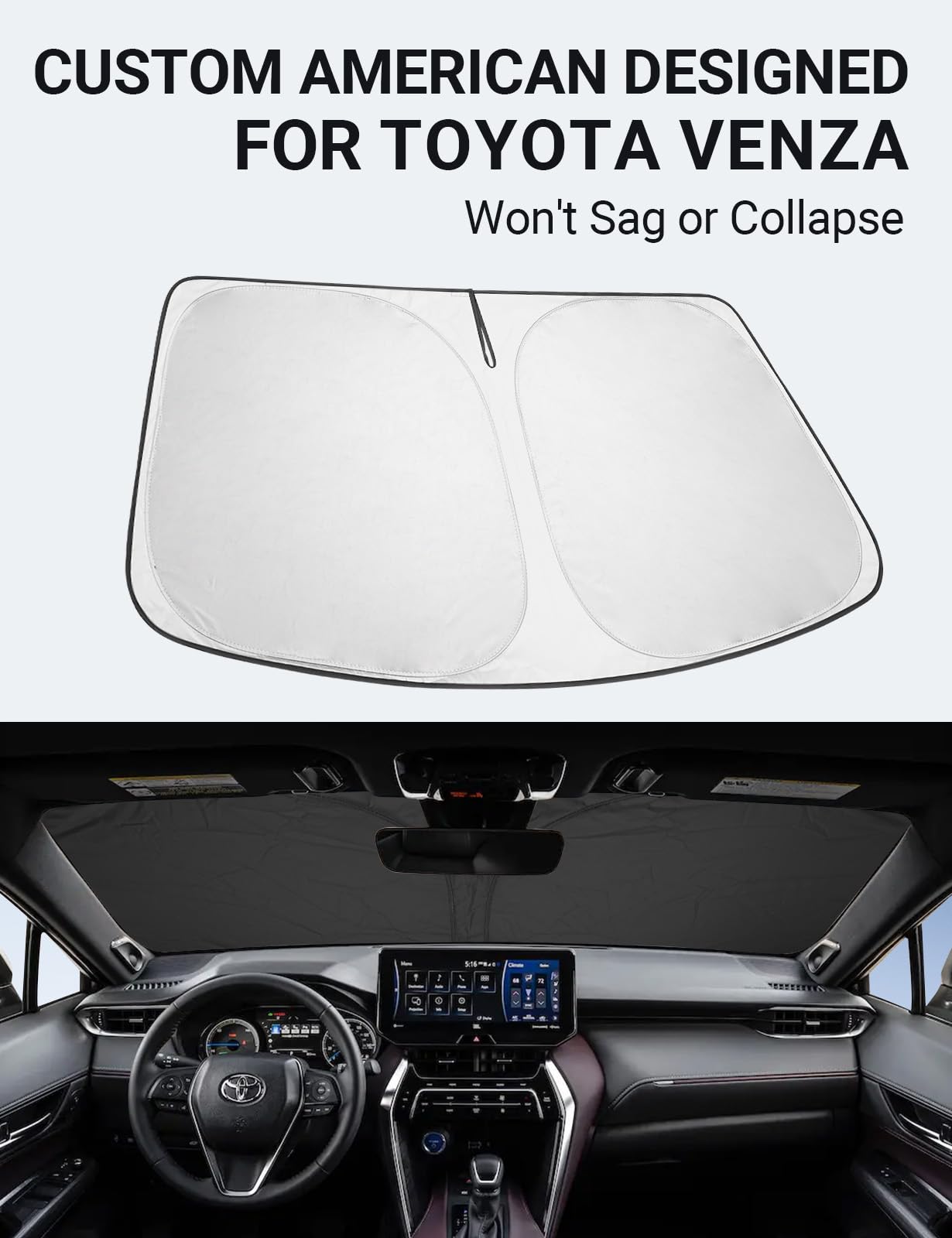 Proadsy Front Windshield Sun Shade Foldable Sunshade Protector Custom Fit 2021 2022 2023 2024 2025 Toyota Venza, LE, XLE, Limite