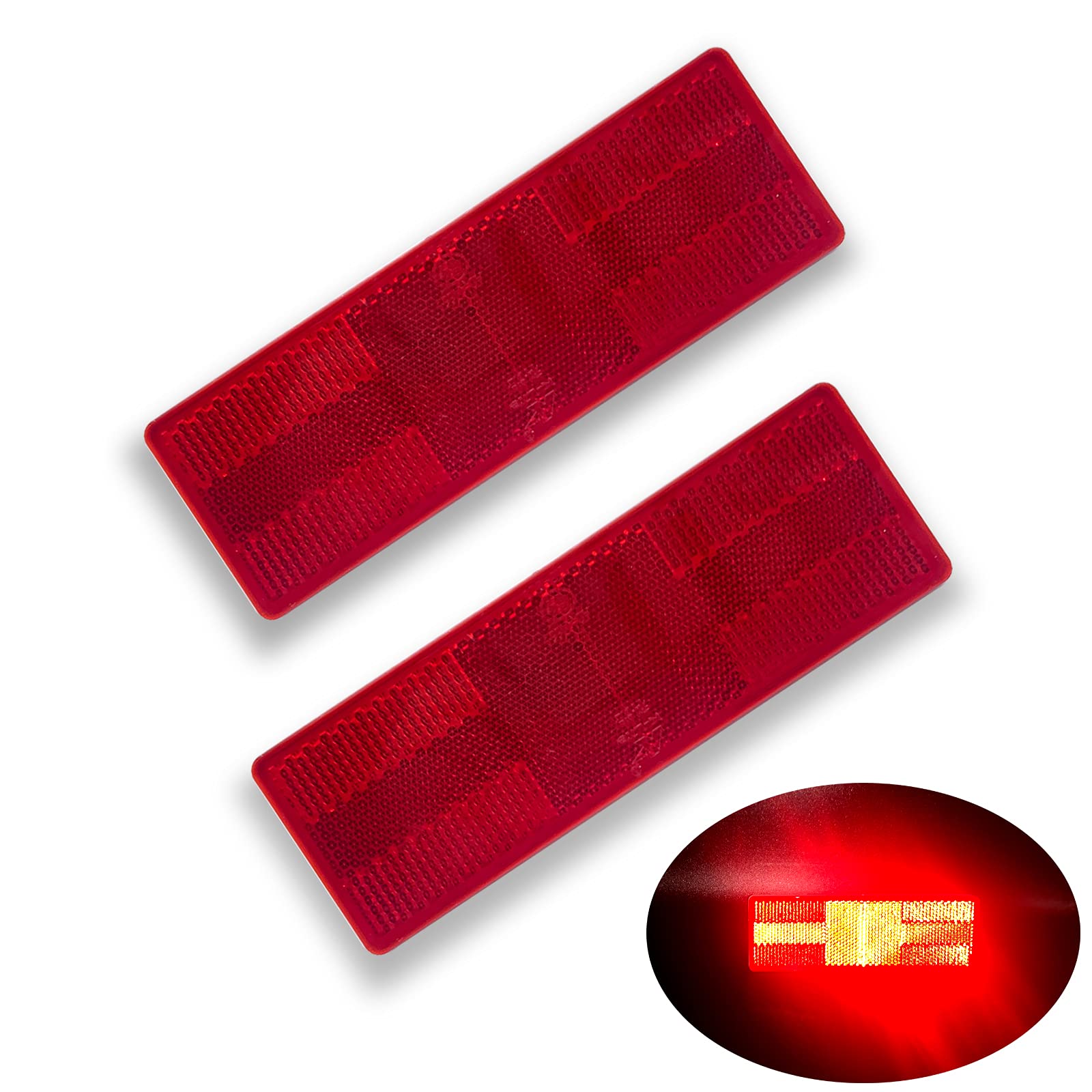 Welnent 4A / Gb23254 / Ccc 2Pcs Rectangle Reflector Self Adhesive Stick On Trailer Driveway Mailbox (Red, Self-Adhesive)