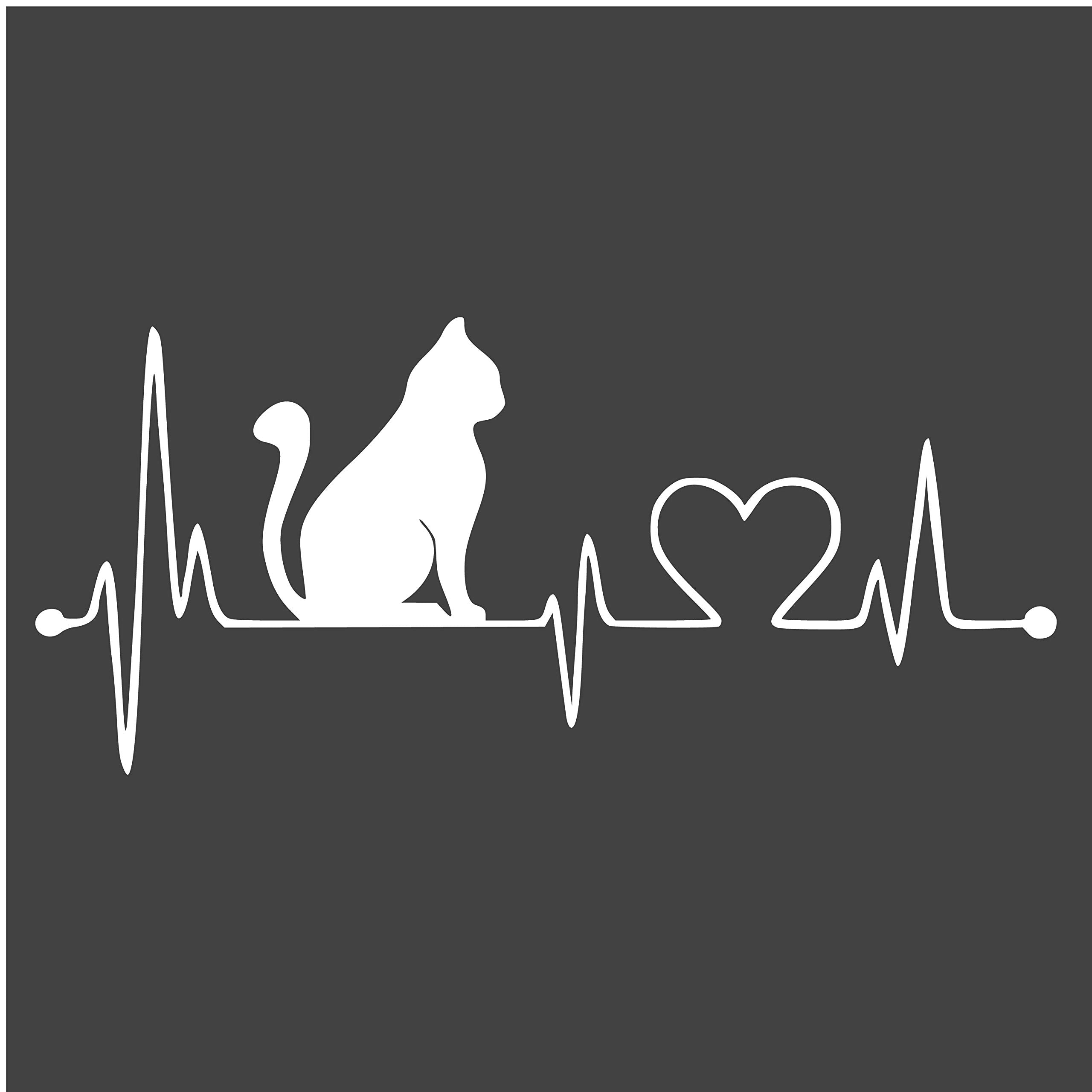 JMM Industries Cat Heartbeat Vinyl Decal Sticker Car Window Bumper Premium Quality UV Resistant Die Cut (White, 5-Inches)