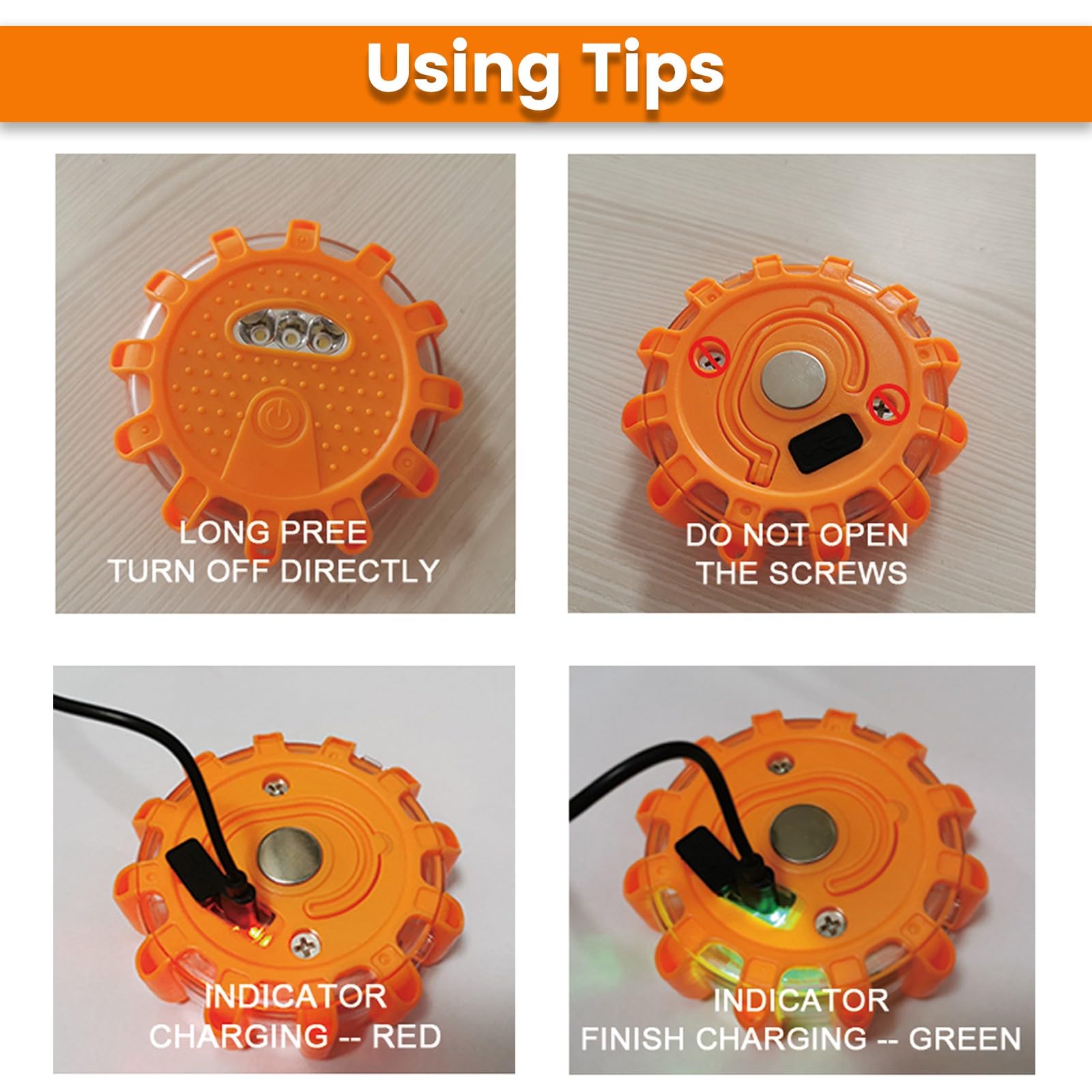 Ecoangel Usb-C Rechargeable Led Road Flares Emergency Lights-Large Capacity (Lithium Battery) 3 In 1 Cable Roadside Warning Car Safety Beacon Flashing Disc Flare Kit With Magnetic Base For Vehicles