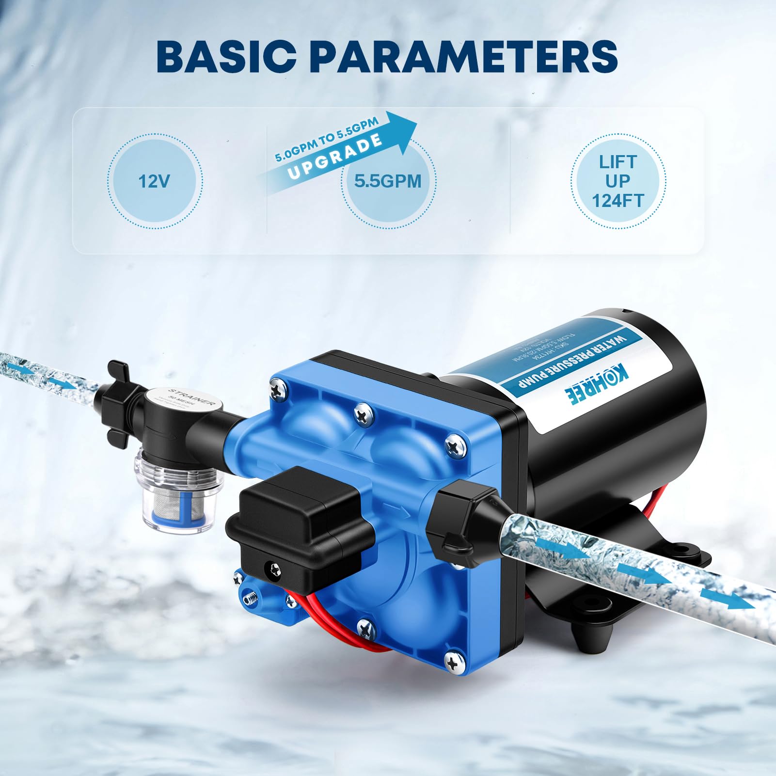 Kohree Rv Fresh Water Pump 5.5Gpm 55Psi 12V Dc Diaphragm Water Pump With Pressure Switch For Rv, Marine, Yacht, Caravan.