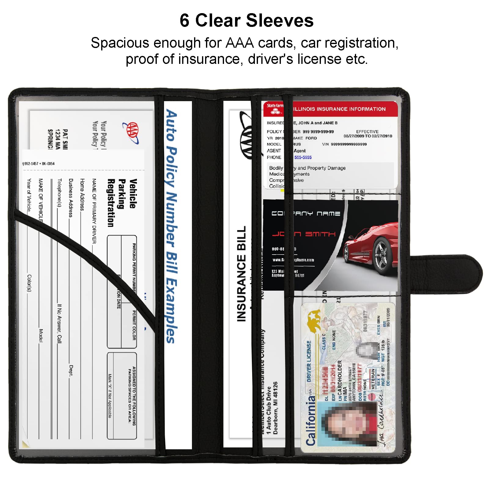 Srandme Car Registration And Insurance Holder, Leather Vehicle Glove Box Car Organizer Wallet With Magnetic Shut For Documents, Cards, Paperwork, Driver License, Black