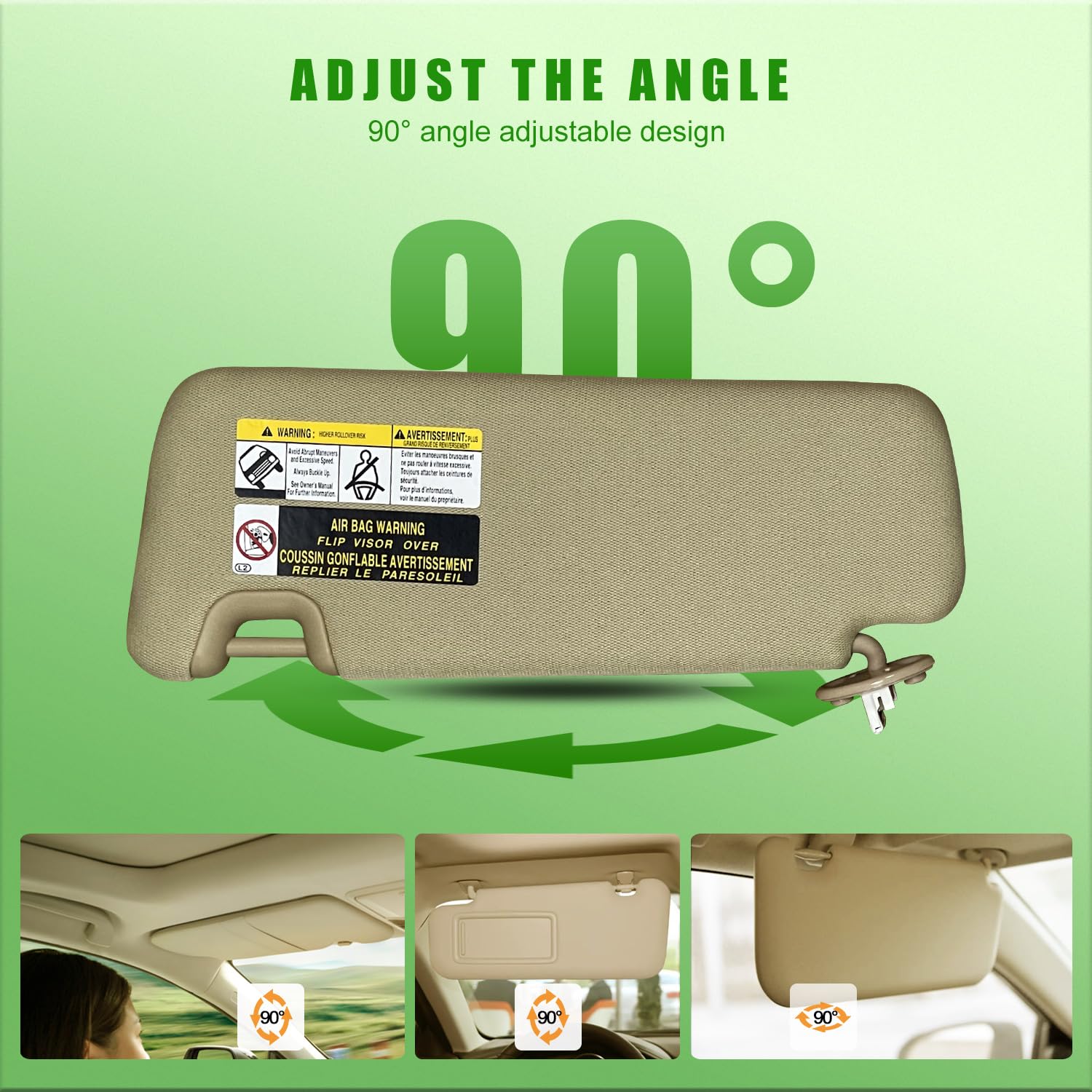 Left Driver & Right Passenger Side Sun Visor for Toyota Highlander 2014 2015 2016 2017 2018 2019 Grey with Light Replace # 74310
