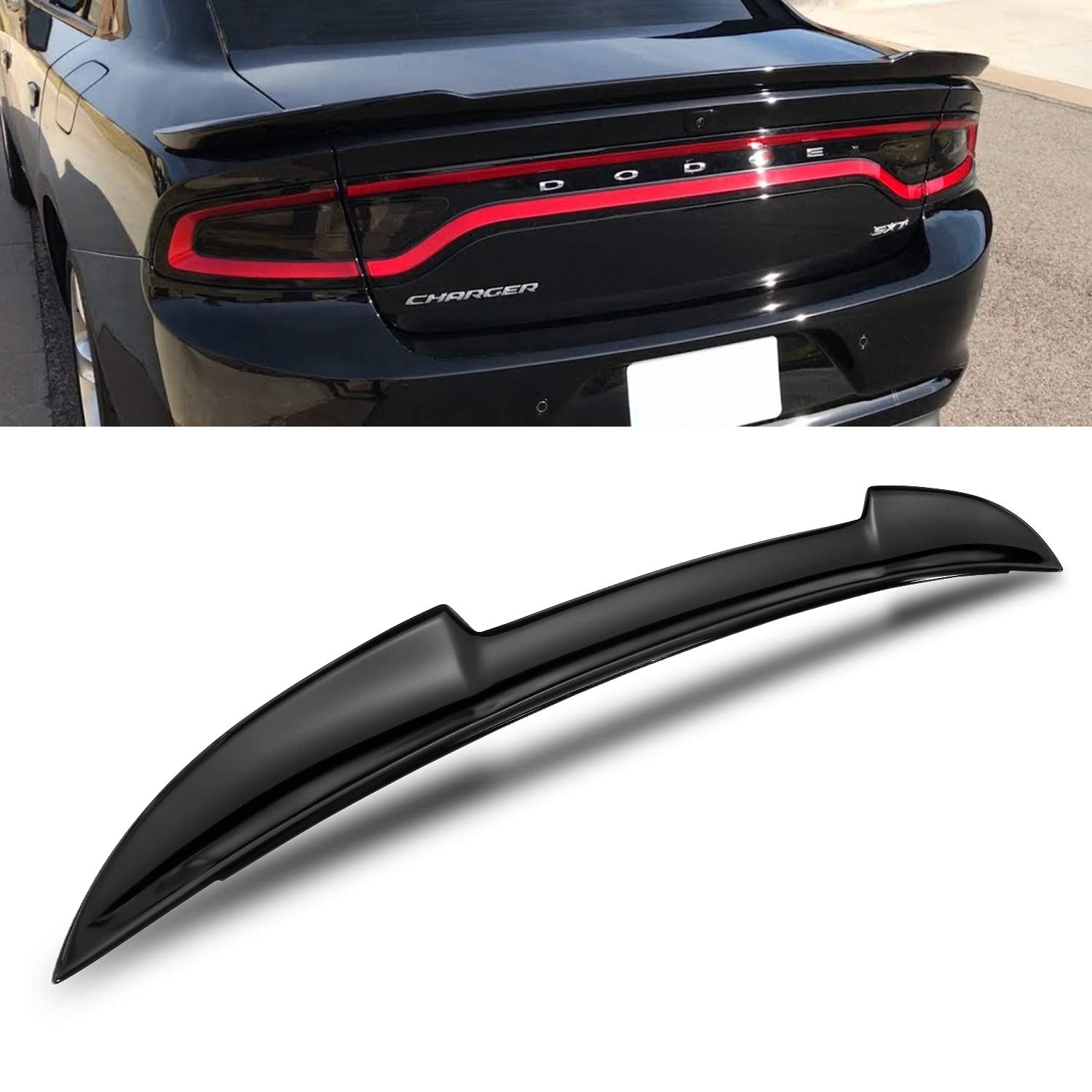 Modifystreet for 11-24 Dodge Charger Hellcat Style Flush Mount Rear Trunk Spoiler Wing Gross Black