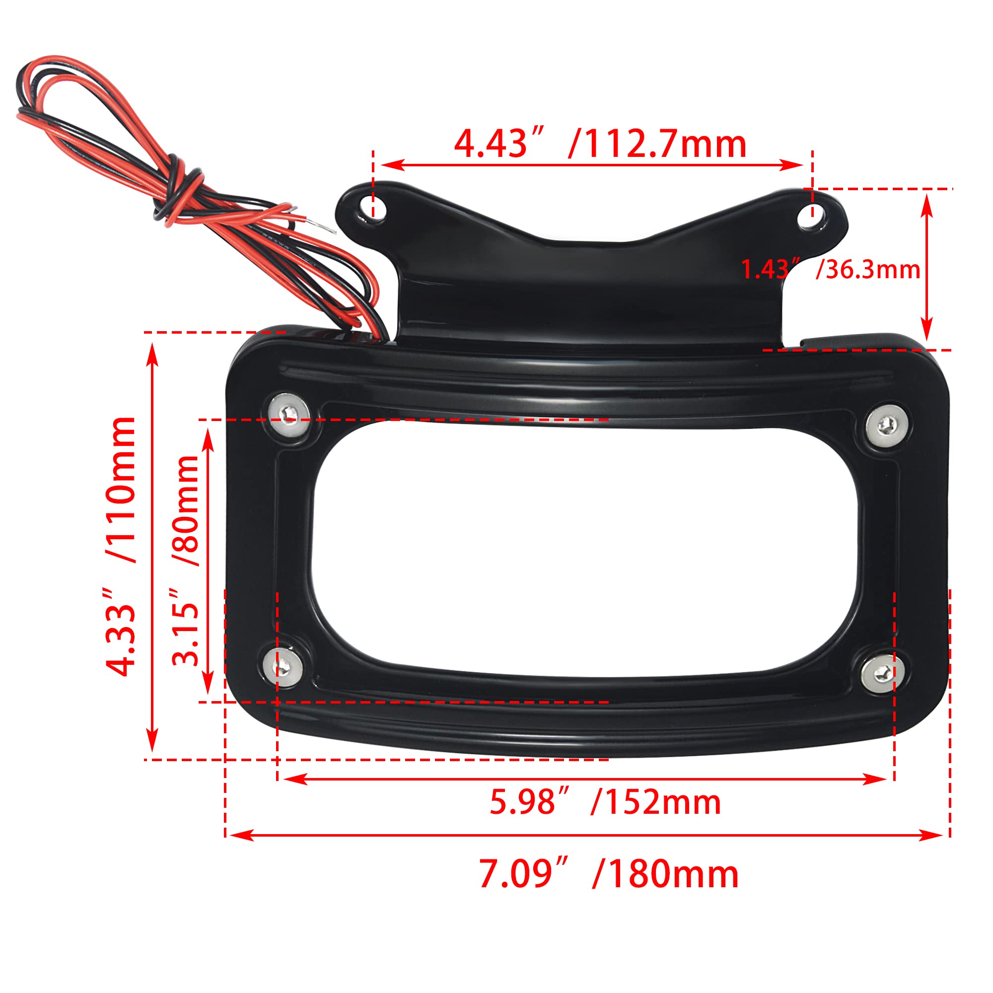 WOWTK Rear Fender Curved License Plate Frame w/White LED Lighting fits for Harley Road Glide Road King Street Glide FLHRXS, FLHX